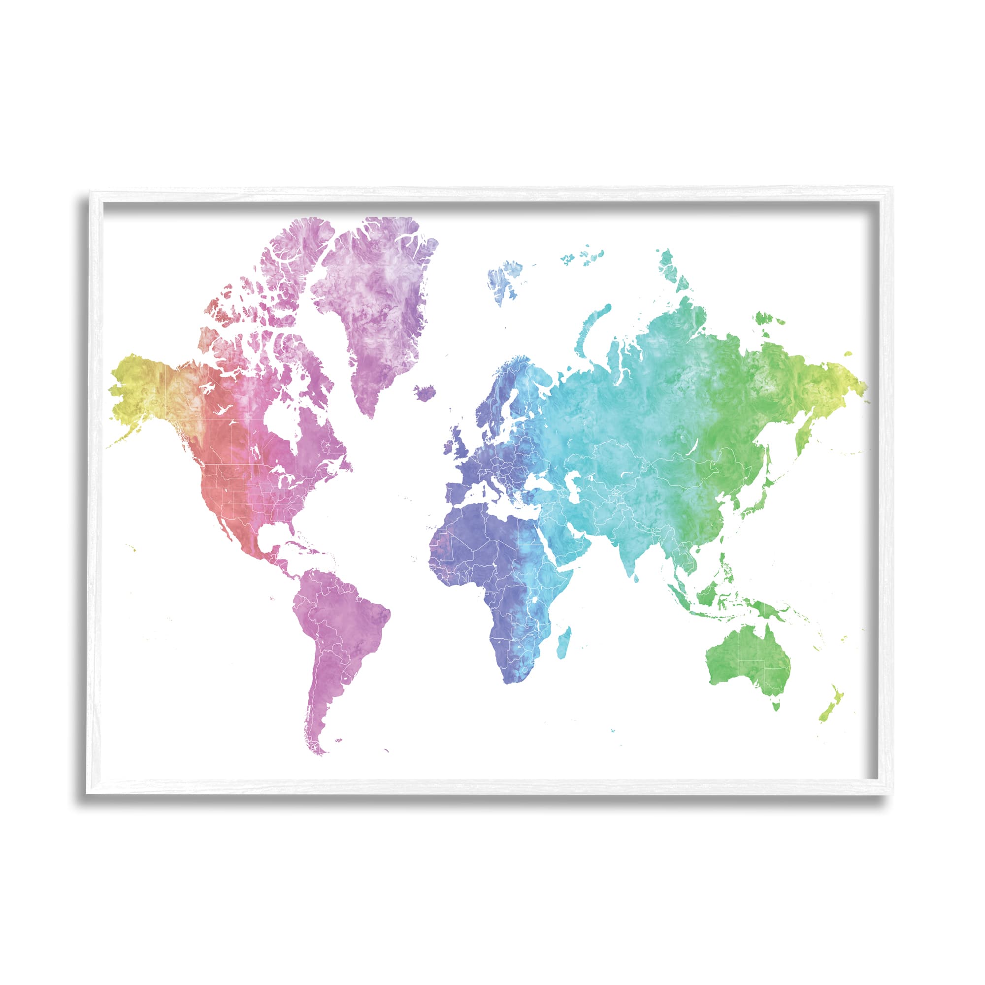 Stupell Industries Modern Rainbow Map of the World Transitioning Tones in White Frame Wall Art