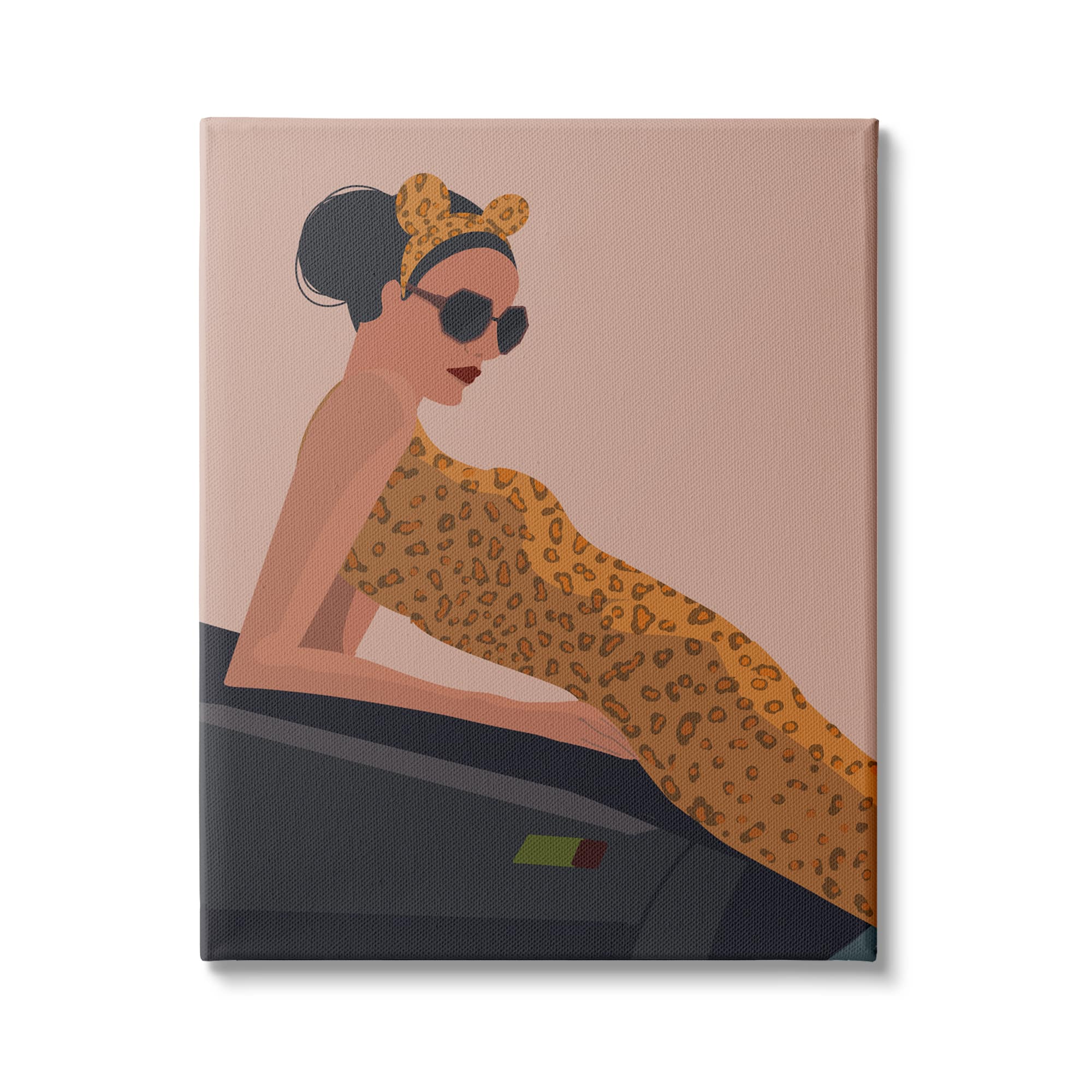 Stupell Industries Fashion Trend Woman Cheetah Print Dress Sports Car Canvas Wall Art