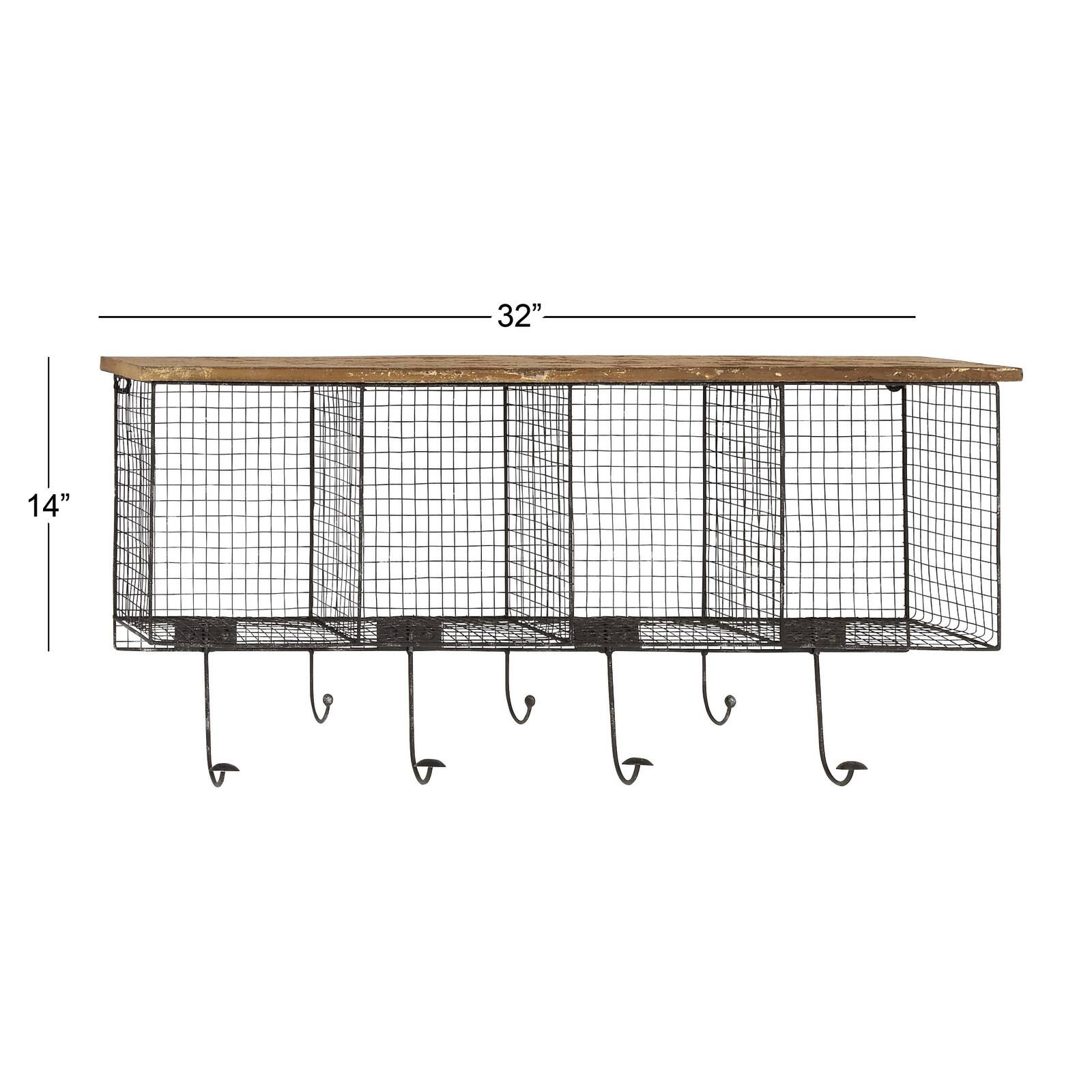 Black Iron Farmhouse Wall Hooks With Shelf