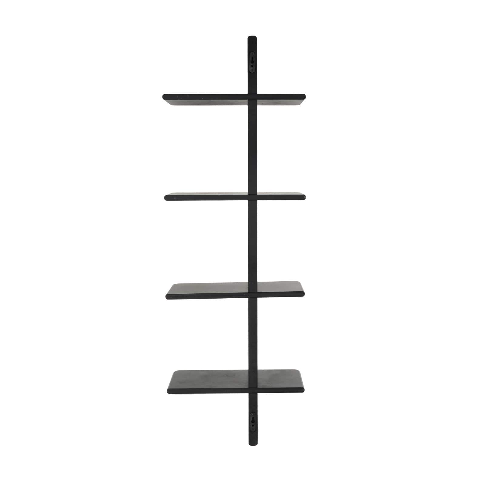 15" x 44" Shelf Black Wood Handmade Wall Hanging Shelf