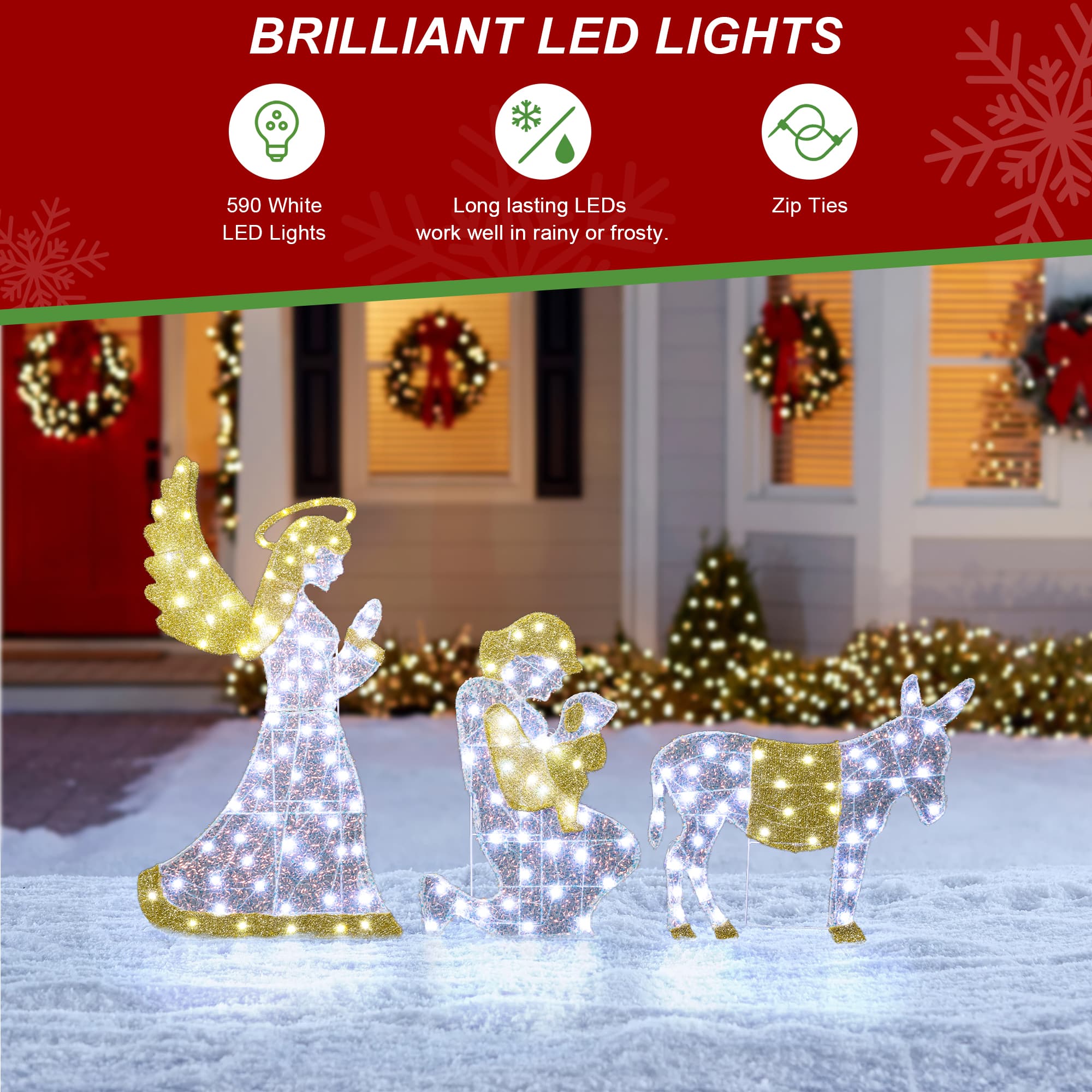 Glitzhome&#xAE; 55&#x22;H Lighted Christmas 2D Iridescent Fabric Nativity Scene Outdoor Decor Set