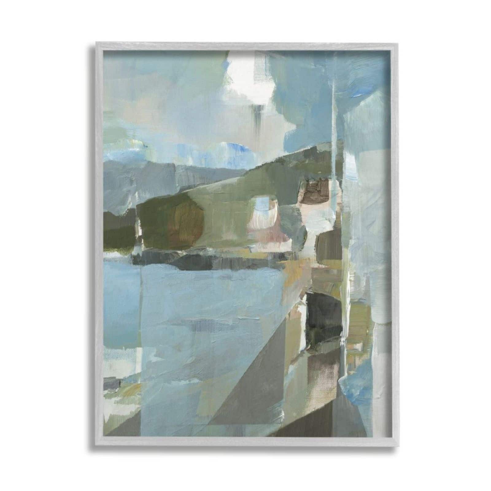 Stupell Industries Blue &#x26; Green Abstract Coastal Landscape with Gray Frame Wall Accent