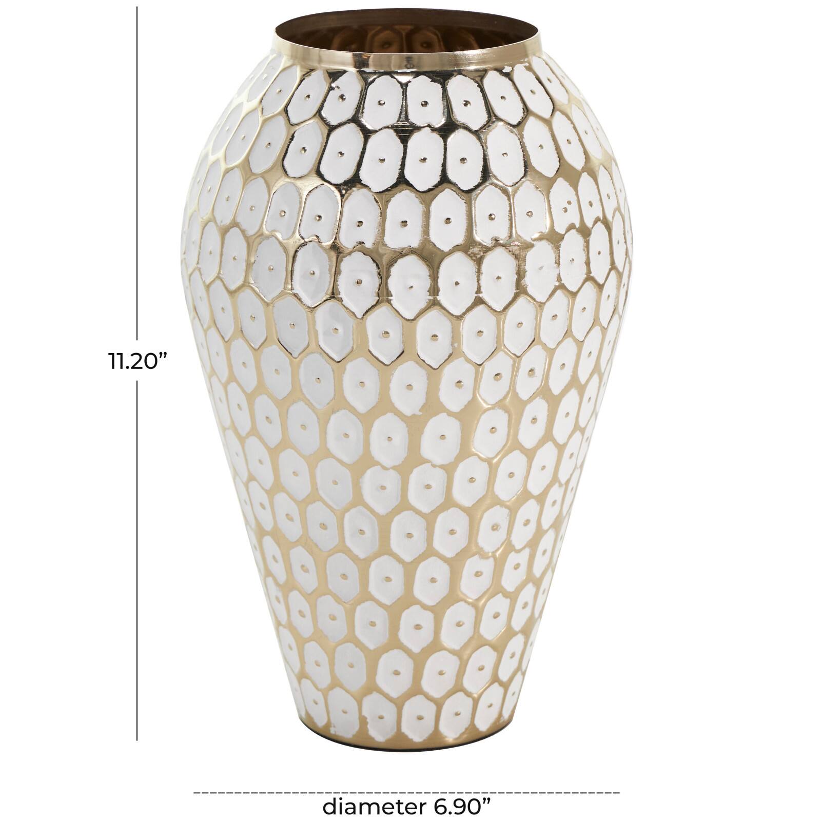 11" Gold & White Geometric Dot Metal Vase