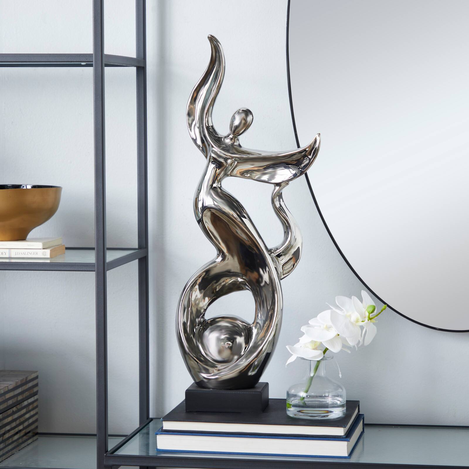 25&#x22; Silver Ceramic Modern Twist Sculpture