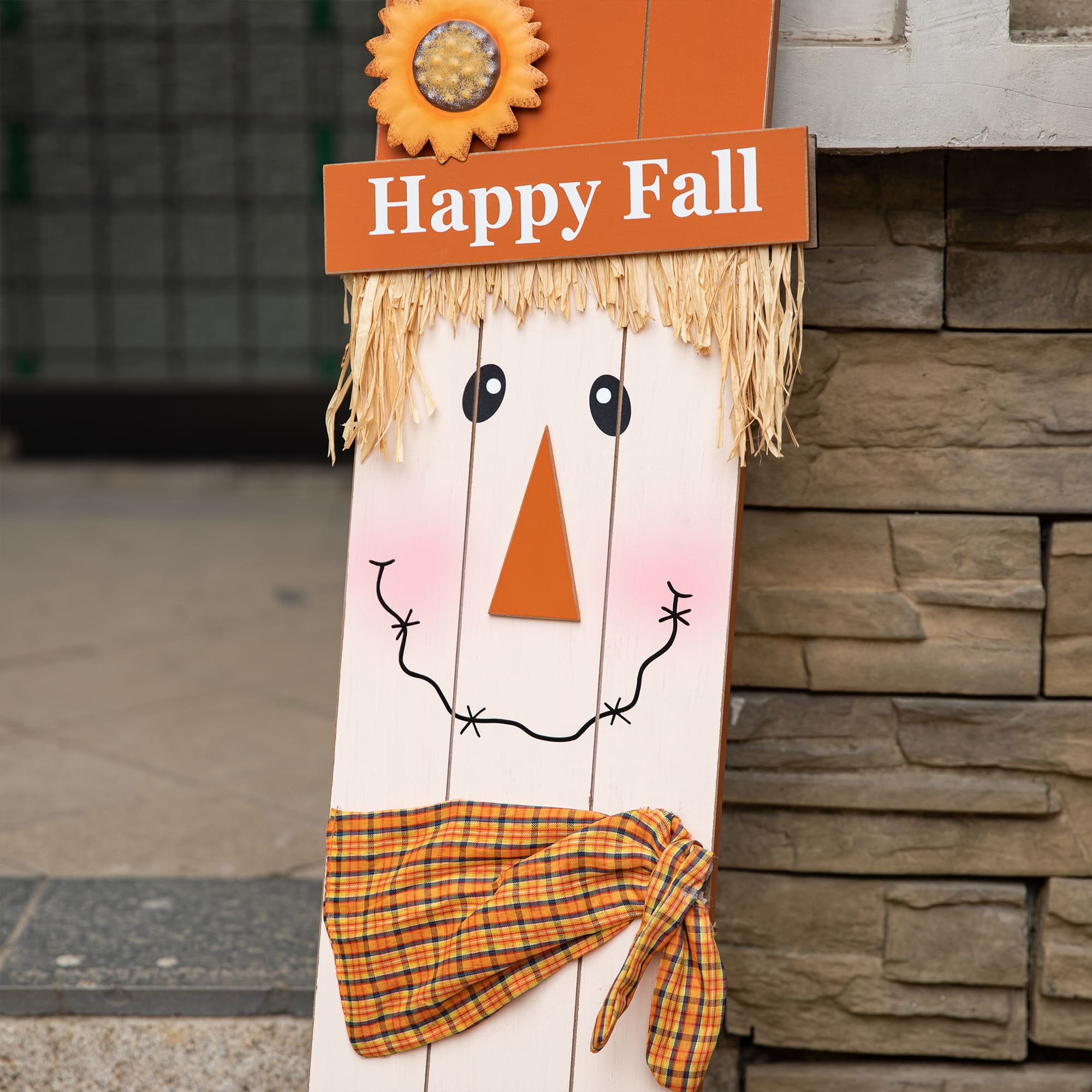 Glitzhome® 36" Double Sided Wooden Scarecrow & Pumpkin Porch Décor For Halloween & Fall