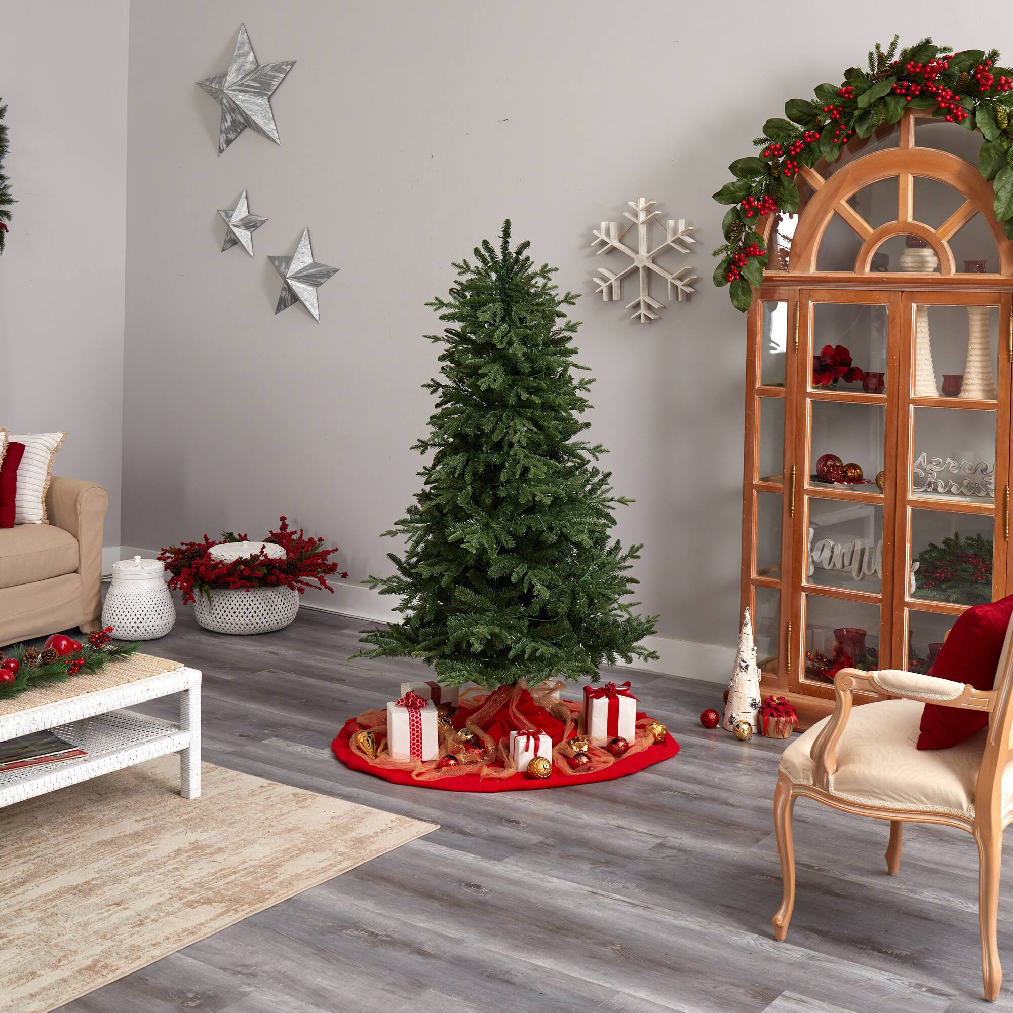 6ft. Pre-Lit Montreal Spruce Artificial Christmas Tree, White LED Lights