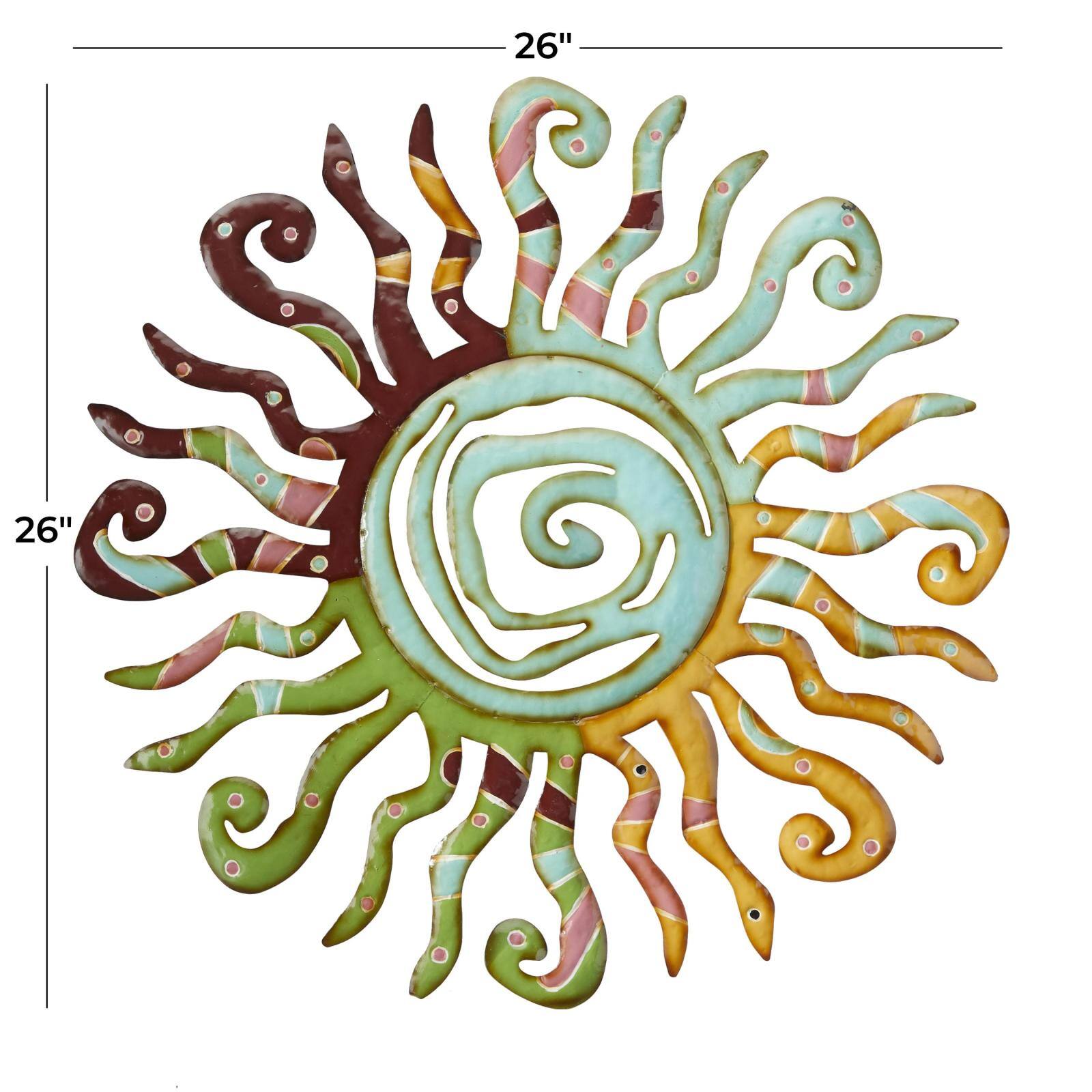 Multi Colored Metal Sun Cutout Swirl Home Wall Decor with Abstract Patterns