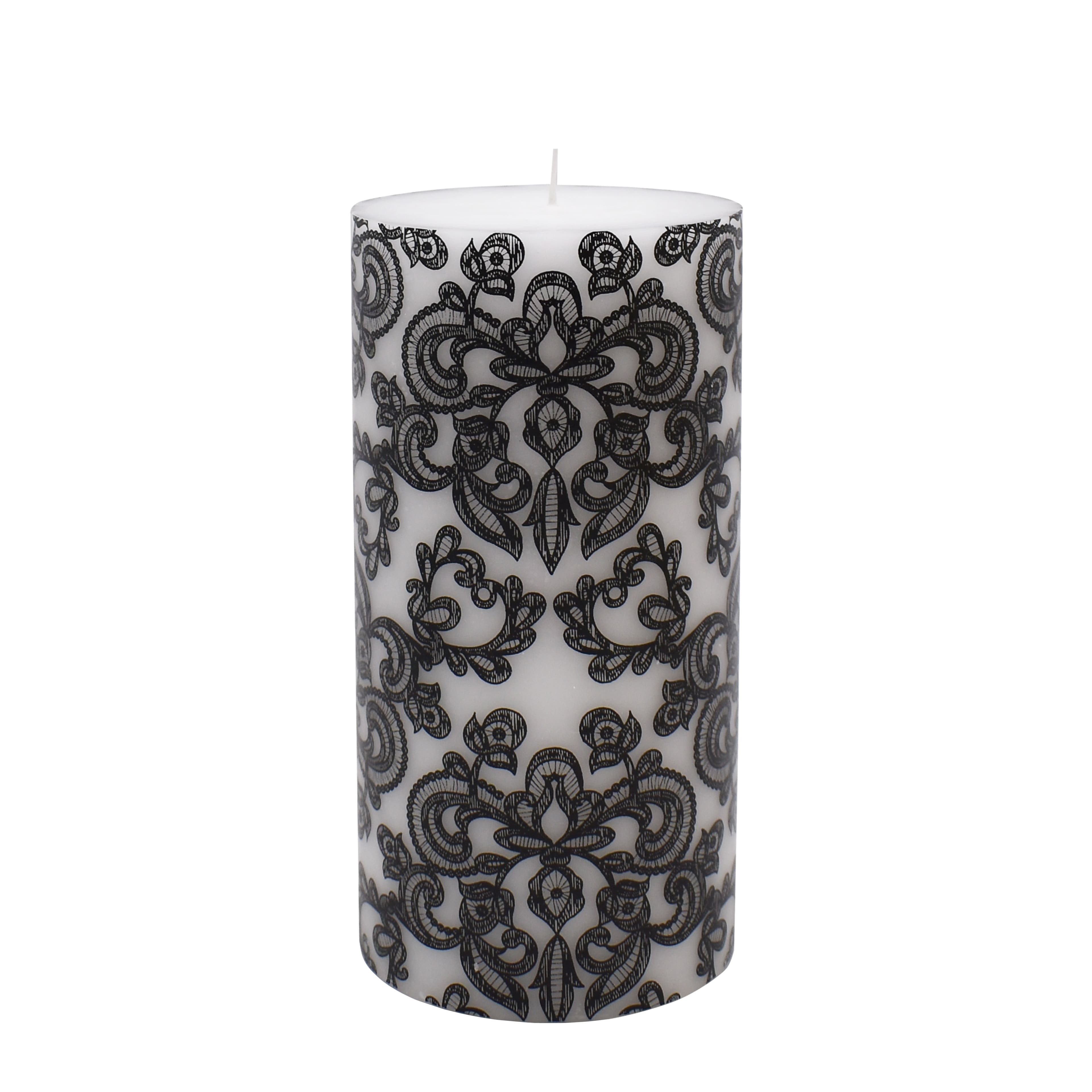 3&#x22; x 6&#x22; Black &#x26; White Lace Pillar Candle by Ashland&#xAE;