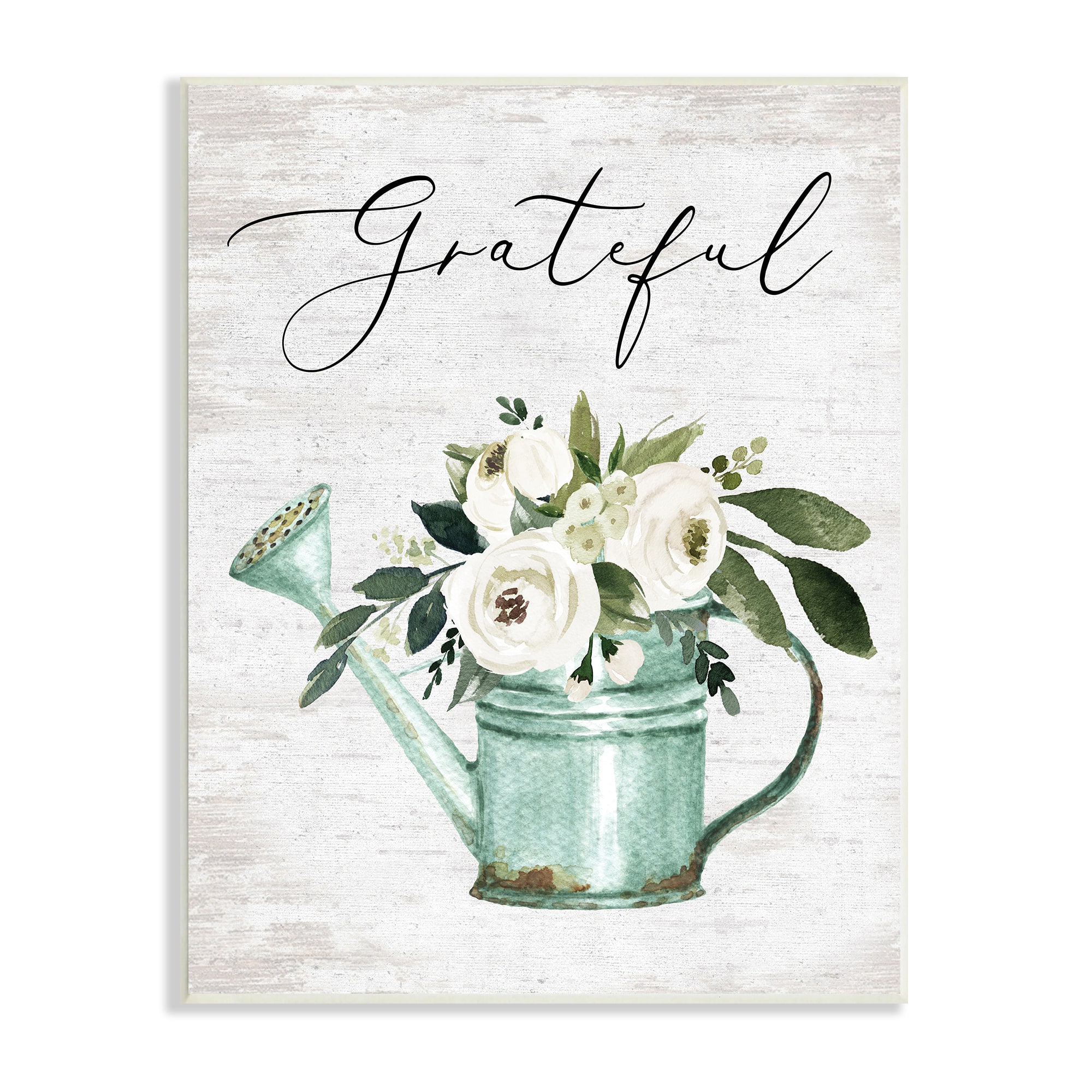 Stupell Industries Grateful Sentiment Vintage Turquoise Watering Can Flower Bouquet Wall Plaque