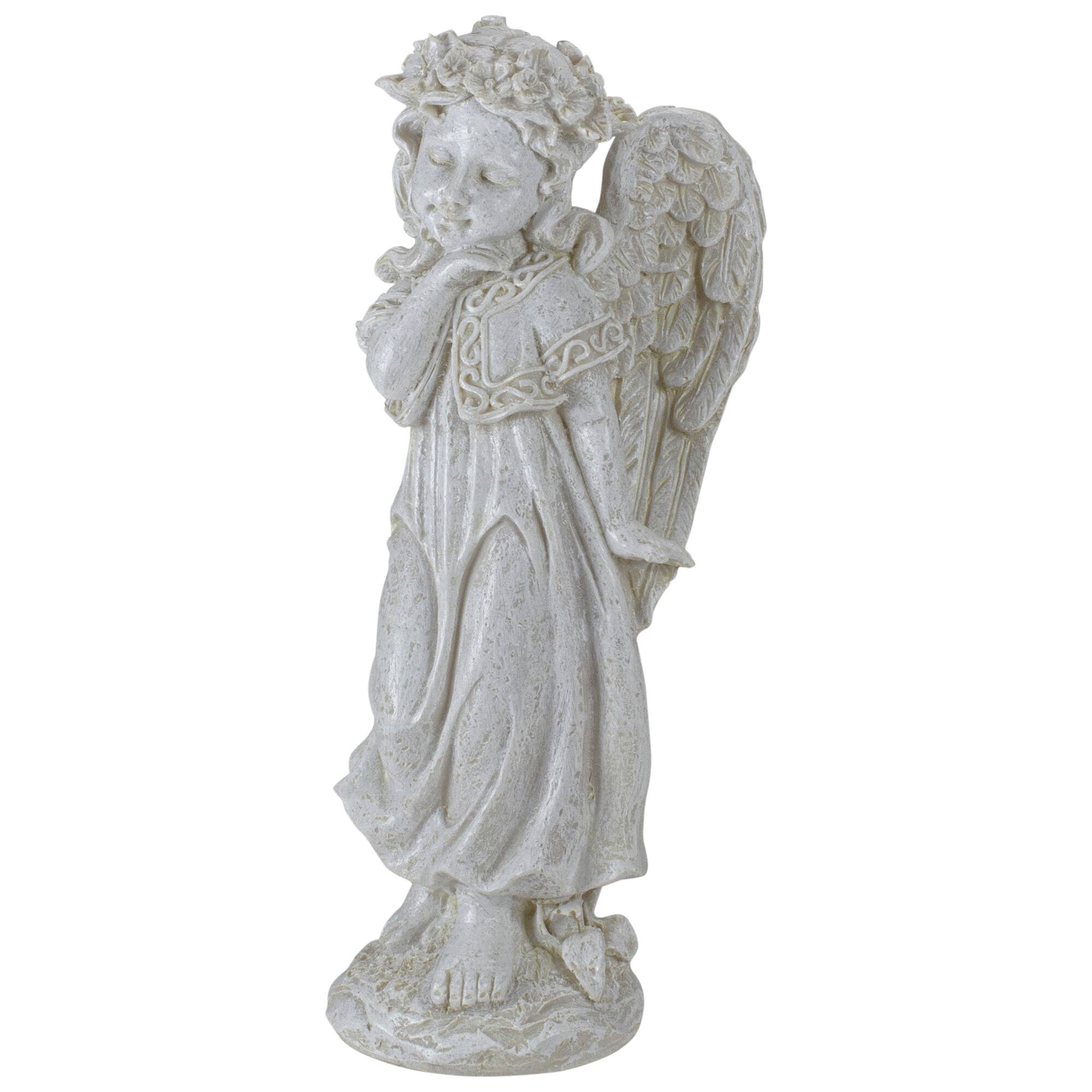 10" Ivory Angel Girl with Floral Crown Garden Statue