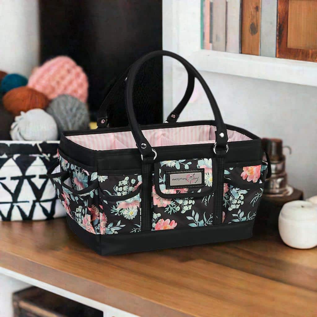 Everything Mary Black & Floral Deluxe Store & Tote Craft Organizer