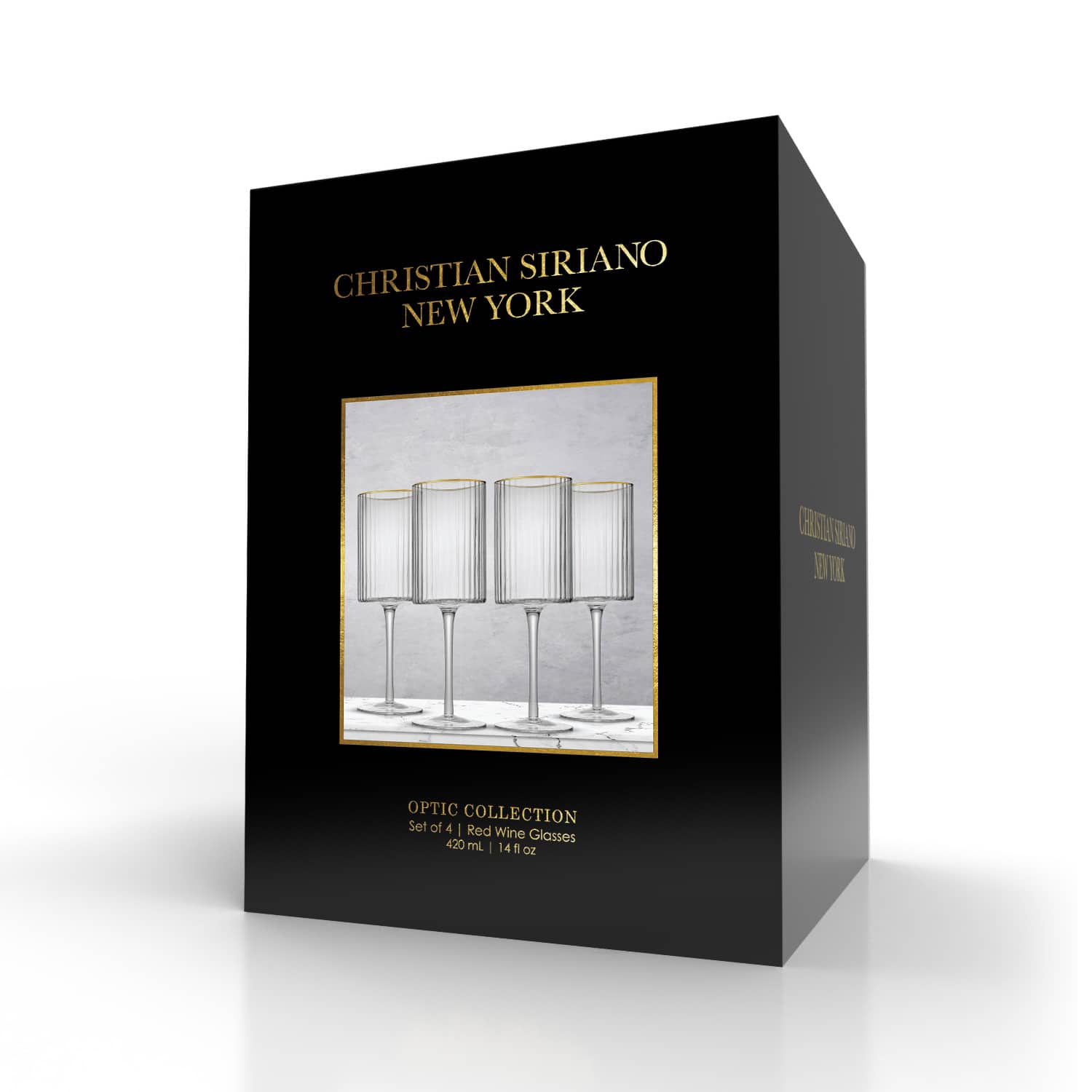 JoyJolt® Christian Siriano 17.5oz. Optic Gold Rim Red Wine Glasses, 4ct.