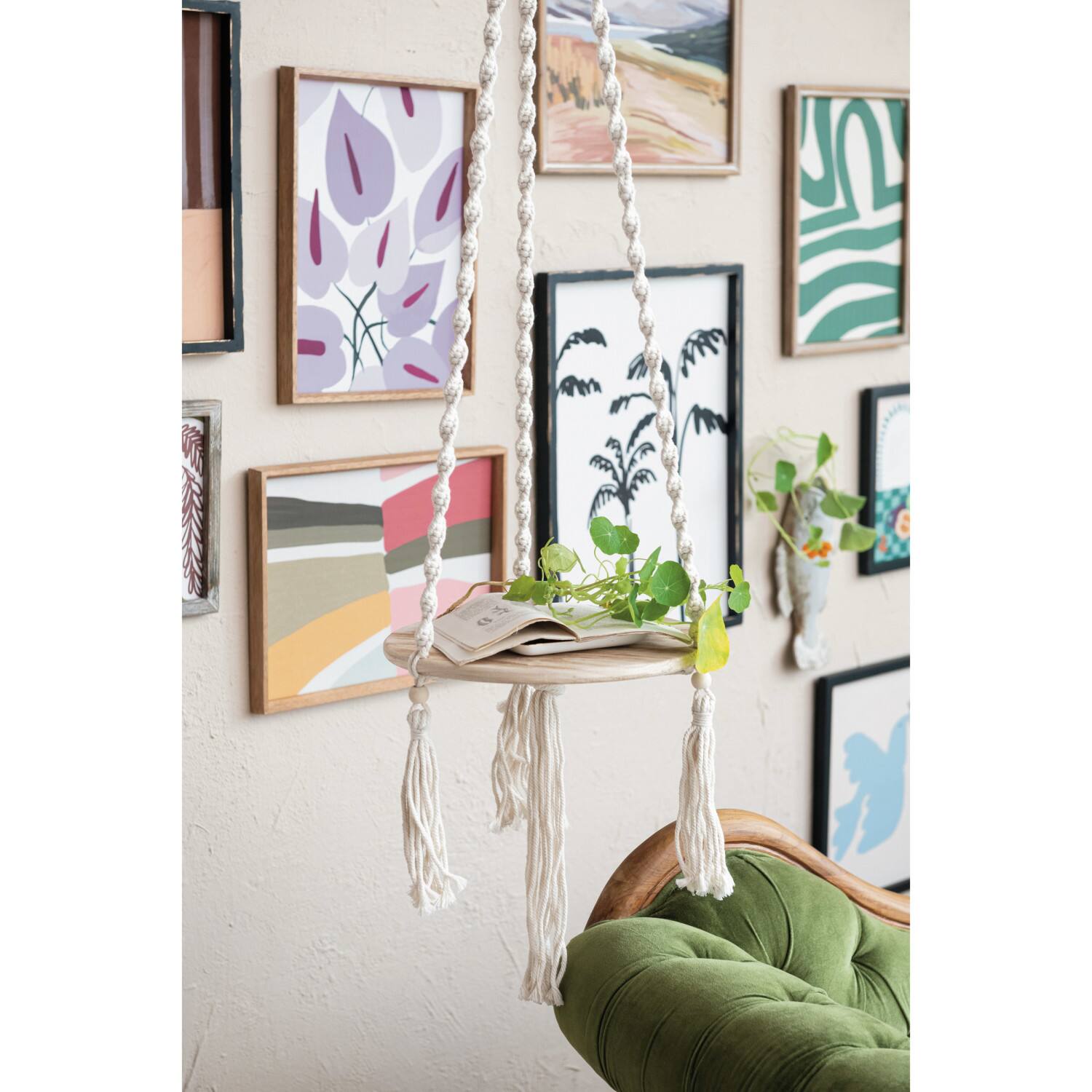 Hello Honey® 5ft. Cotton Macrame Plant Hanger with Wood Base