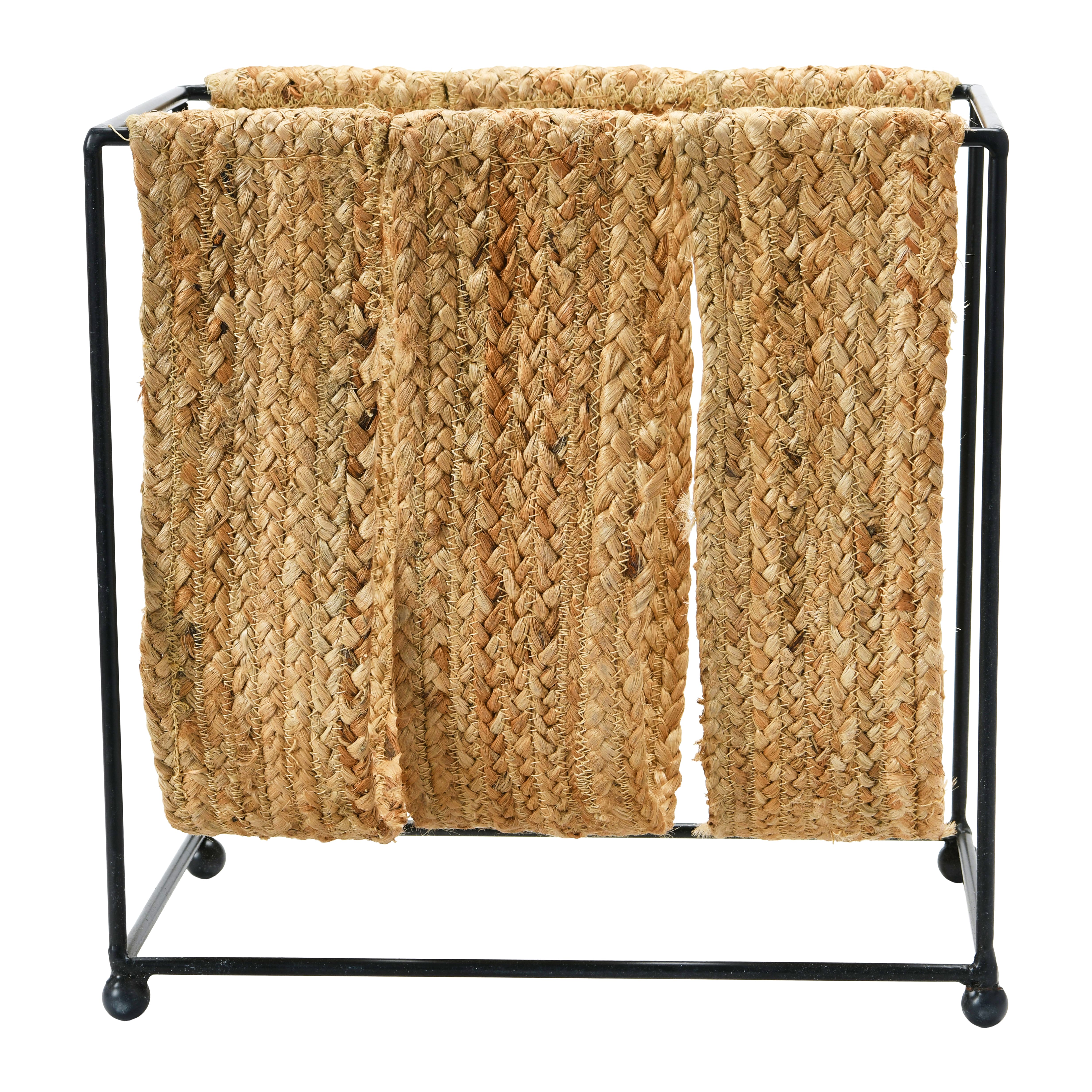 Natural &#x26; Black Woven Jute &#x26; Metal Magazine Holder