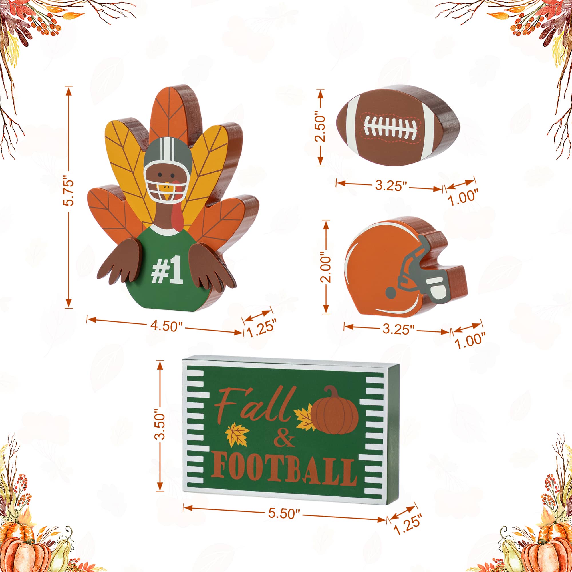Glitzhome&#xAE; 5.75&#x22;H Thanksgiving Wooden Turkey Table Decor Set