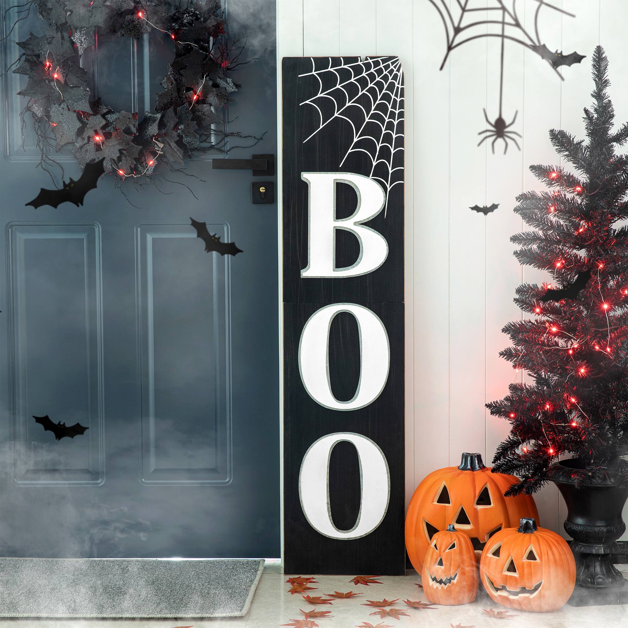 Glitzhome® Black & White Wooden BOO Porch Sign