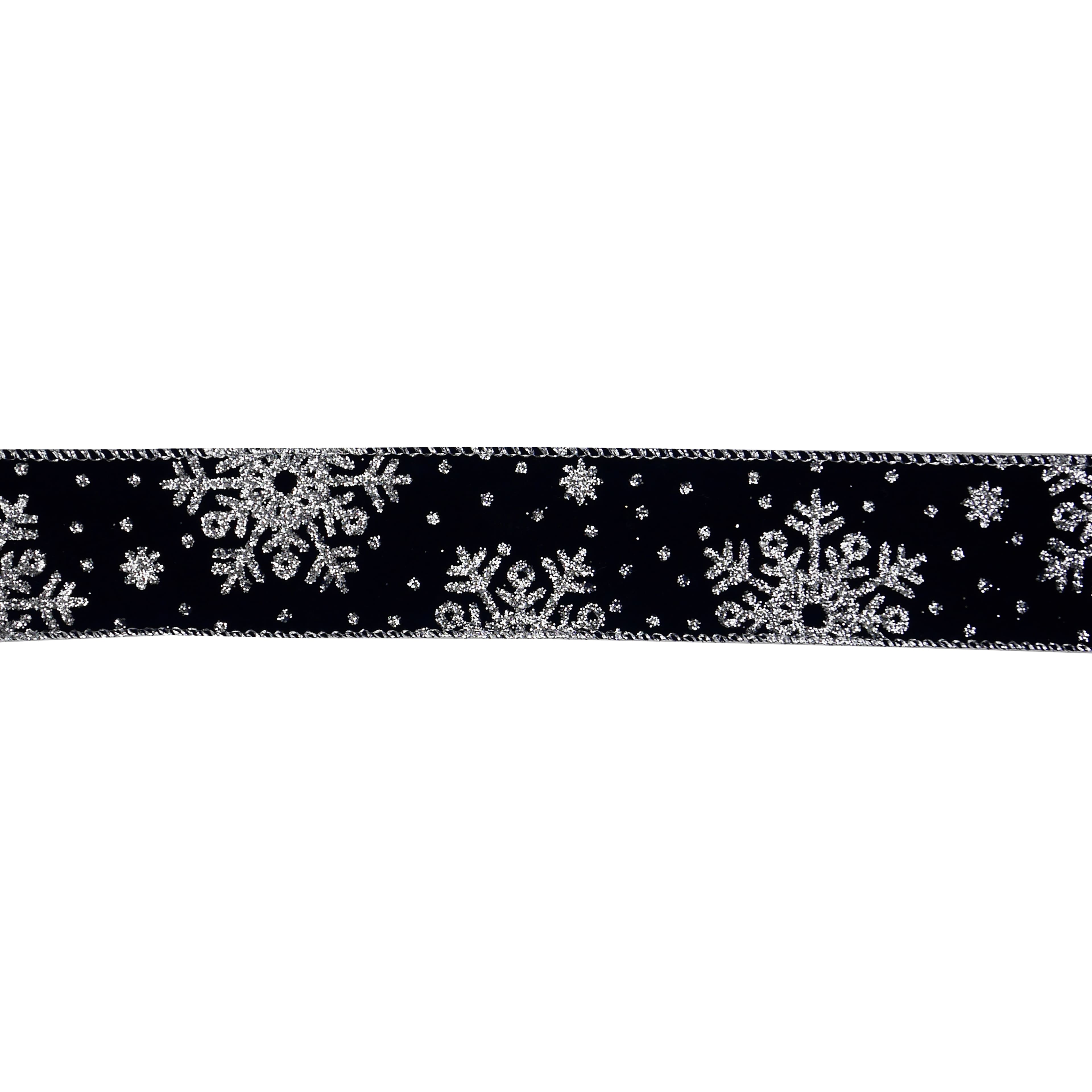1.5&#x22; x 25ft. Navy &#x26; Silver Snowflake Wired Velvet Ribbon by Celebrate It&#xAE;