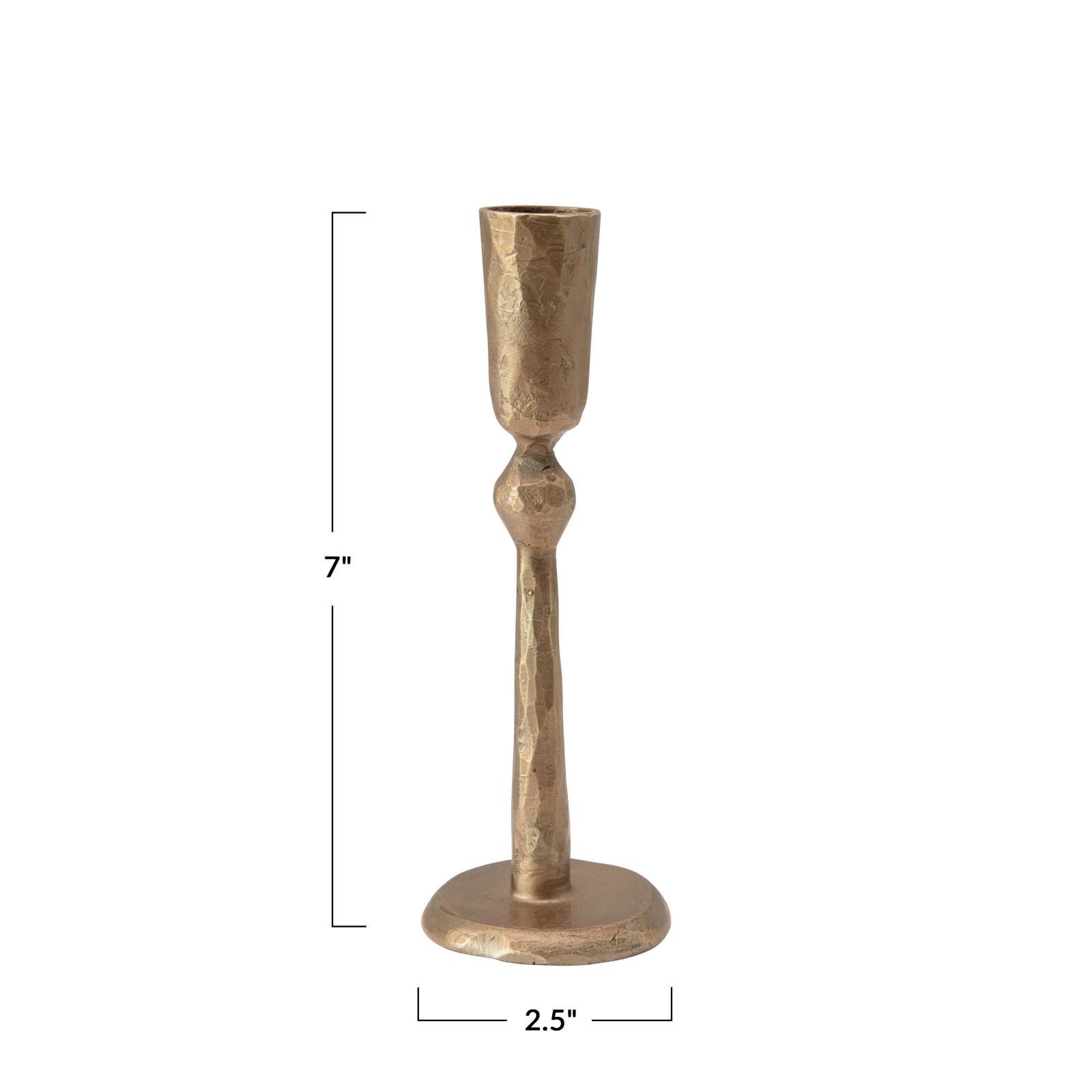 7&#x22; Antique Brass Hand-Forged Metal Taper Candle Holder