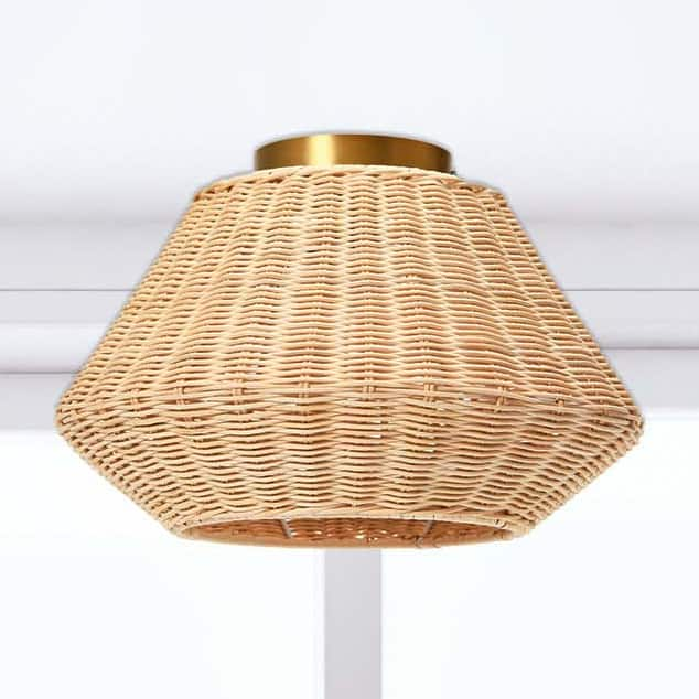 13.8&#x22; Coastal Ceiling Lamp with Rattan Shade and Iron Base