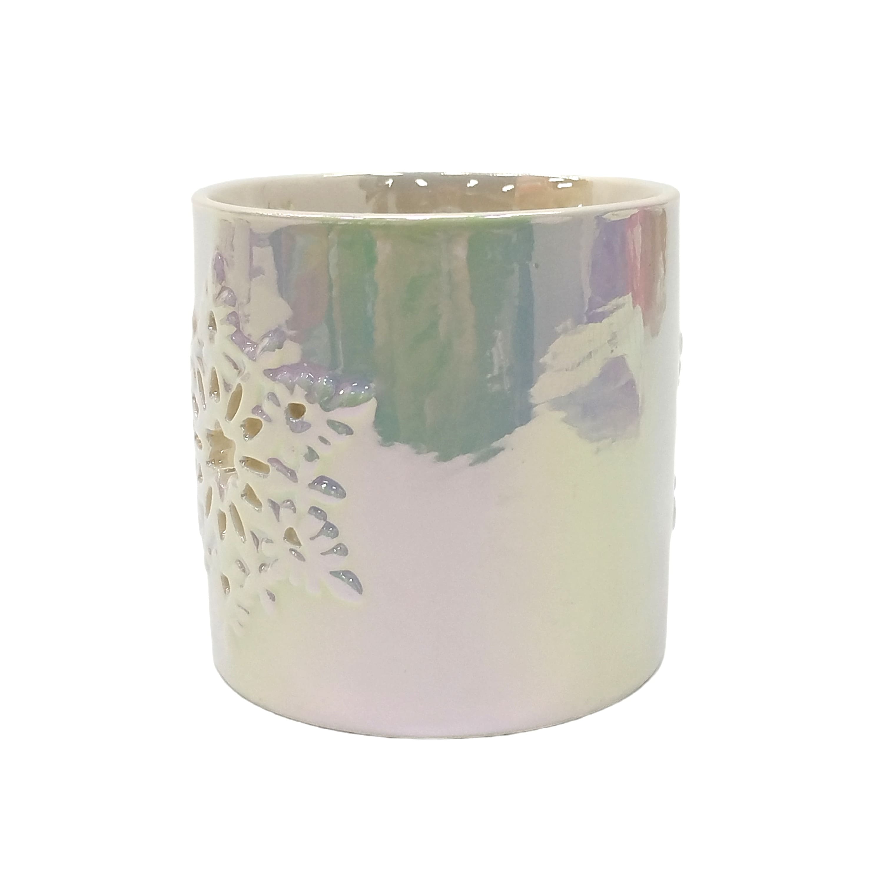 3.5&#x22; White Iridescent Star Ceramic Candle Holder by Ashland&#xAE;