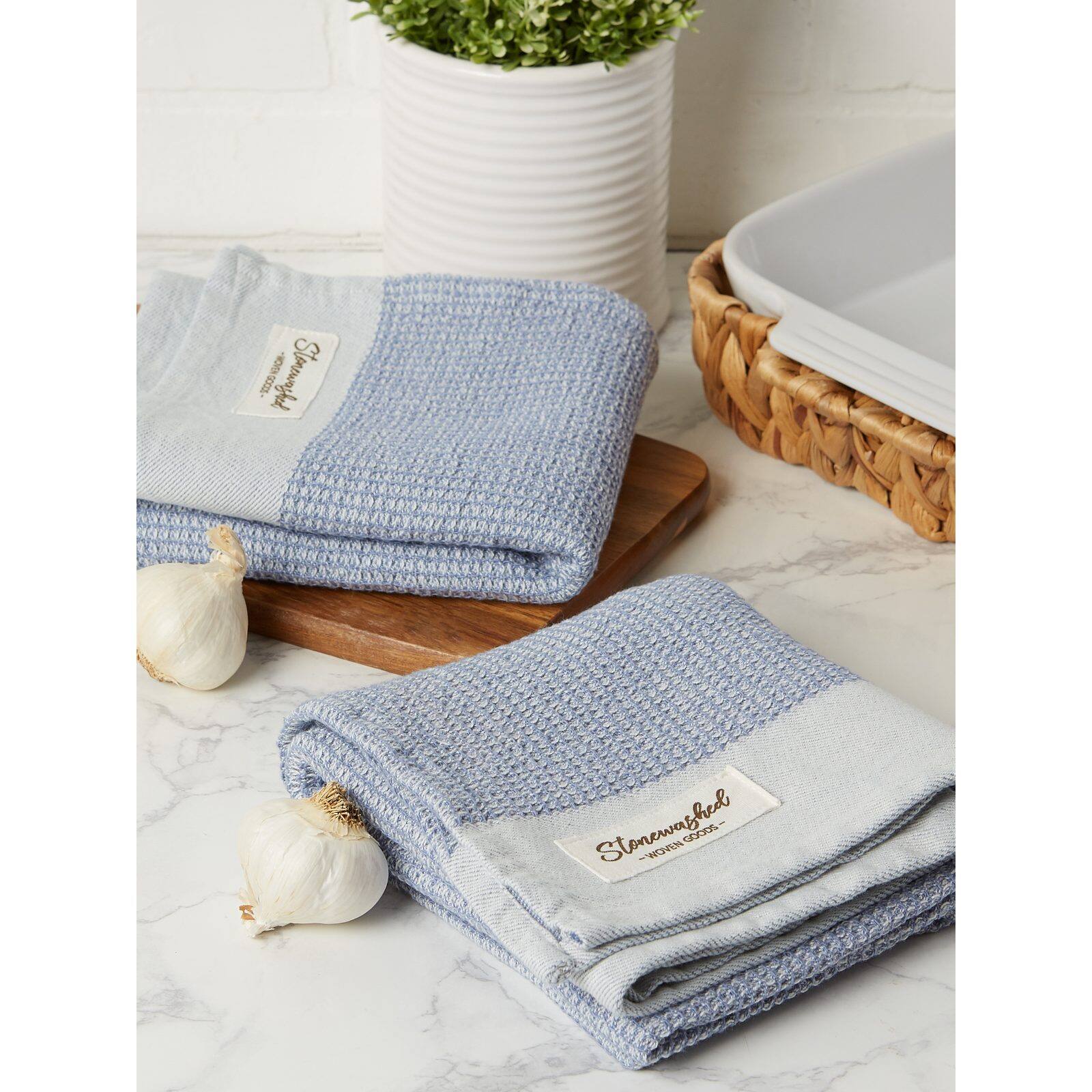 DII® Storm Blue Washed Waffle Woven Dishtowel, 2ct.