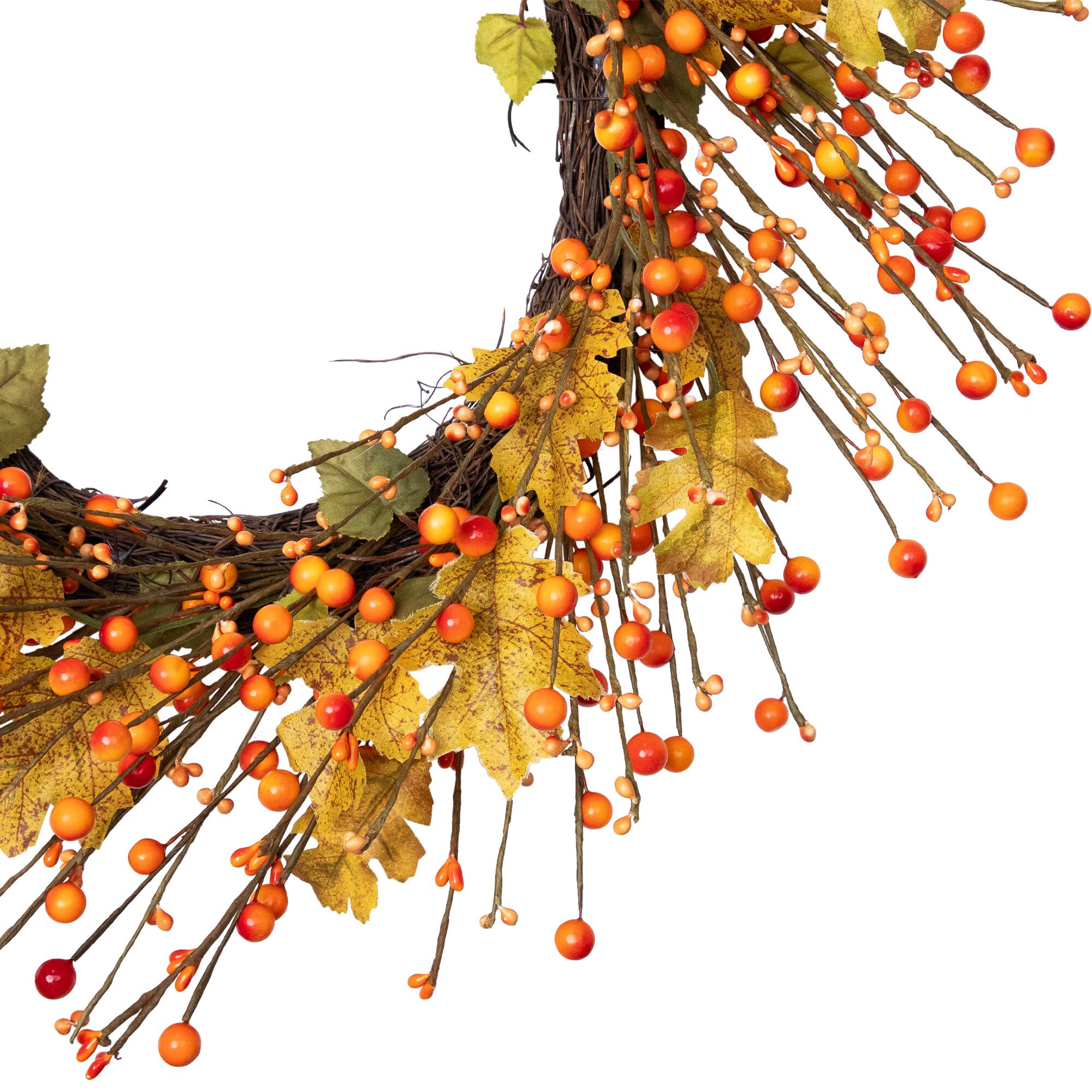 22" Orange Berries & Yellow Leaves Fall Harvest Wreath
