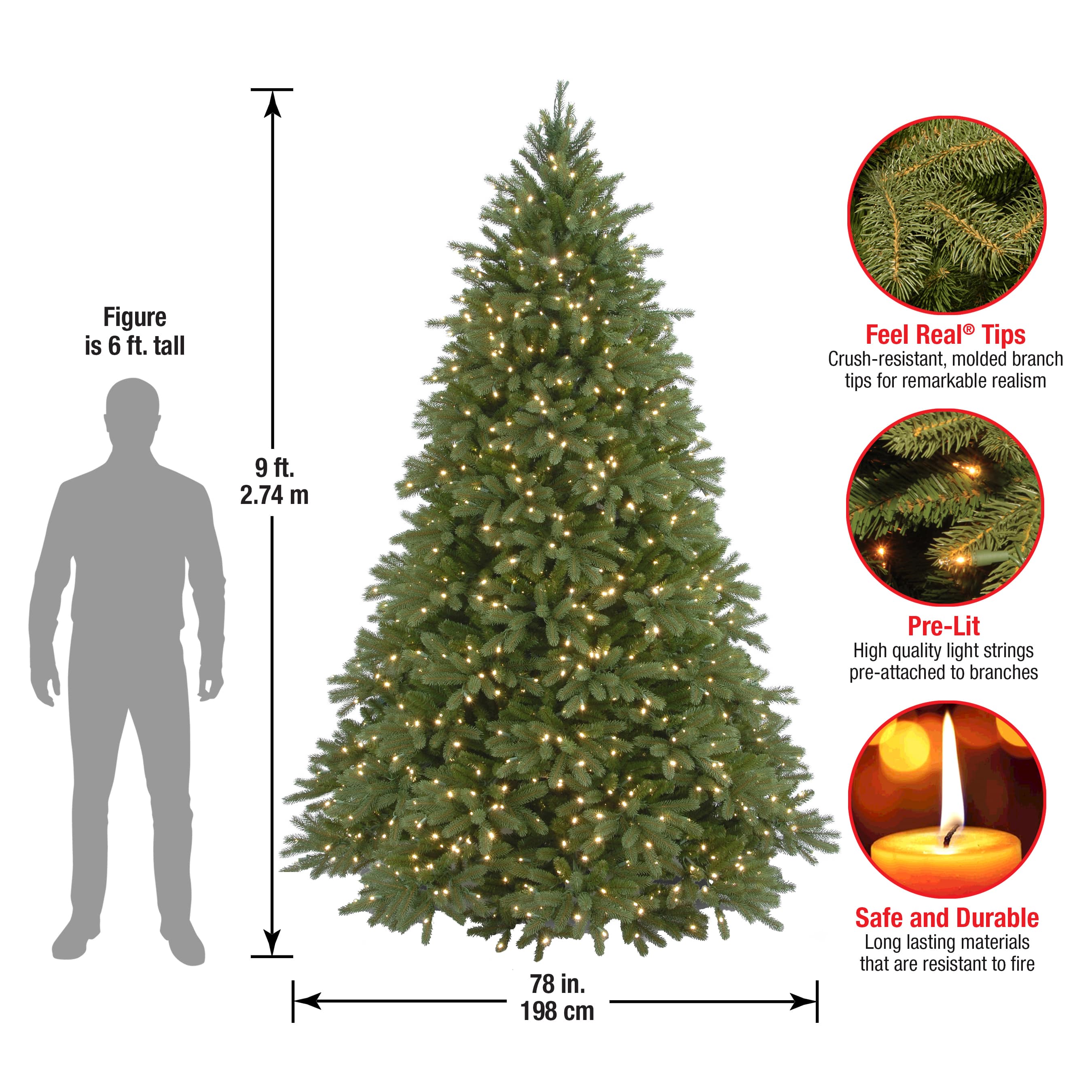 9ft. Pre-Lit Jersey Fraser Fir Artificial Christmas Tree, Clear Lights