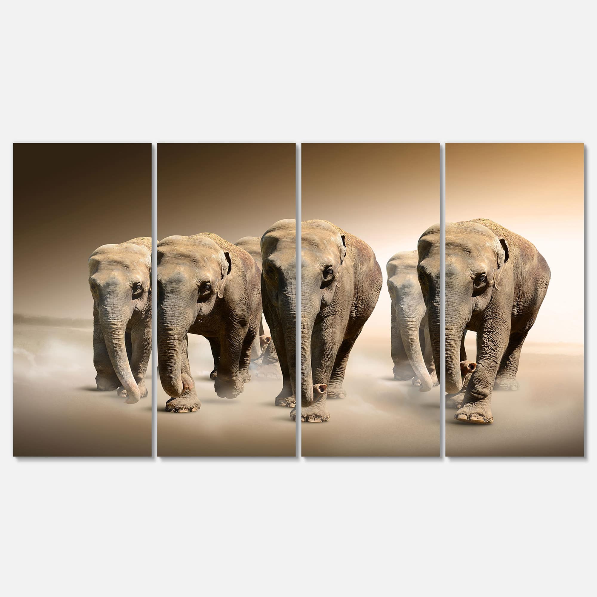 Designart - Walking Herd of Elephants - Animal Canvas Wall Art