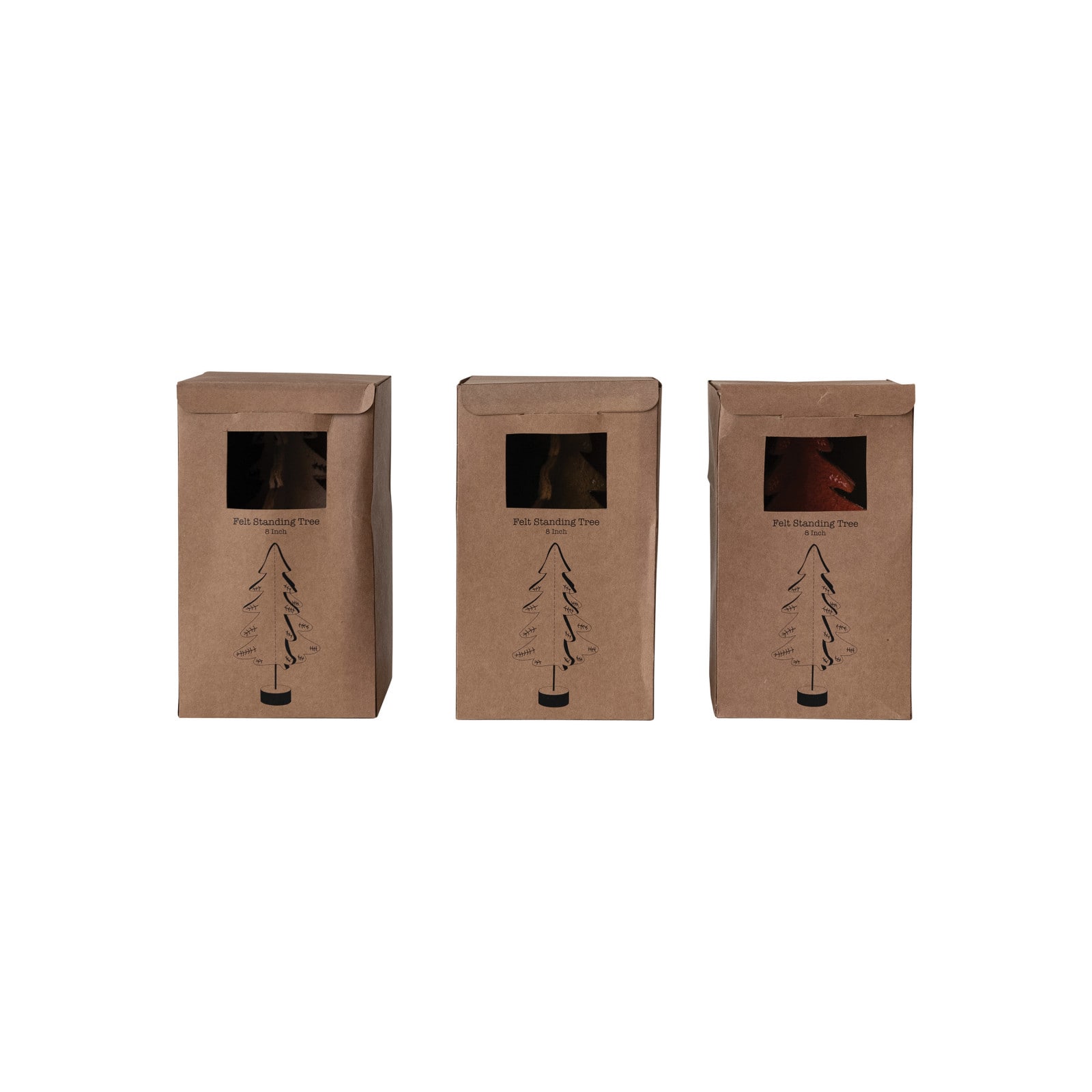 Hello Honey® 26" Wool Felt Tree Set with Color Contrasting Stitch & Wood Slice Base