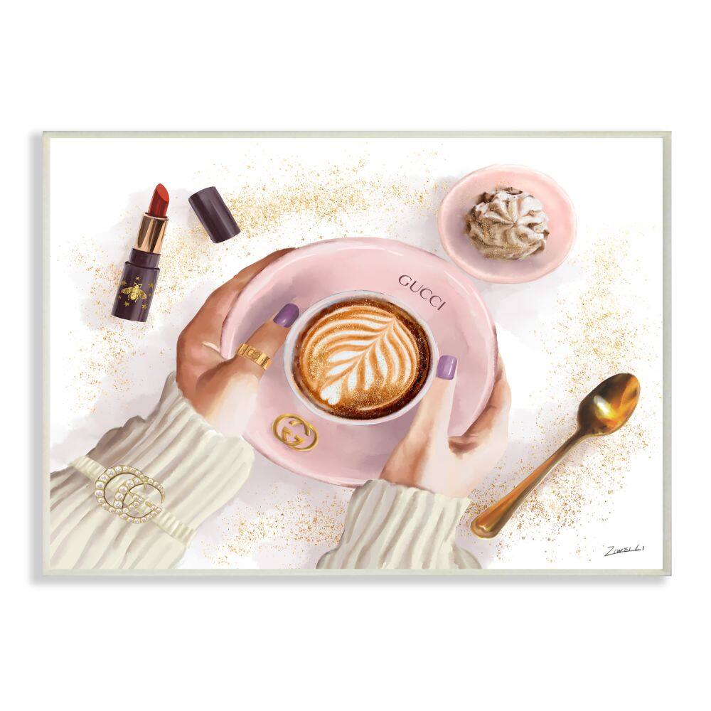 Stupell Industries Women's Glam Fashion Coffee Latte Art Designer Brand Wood Wall Plaque