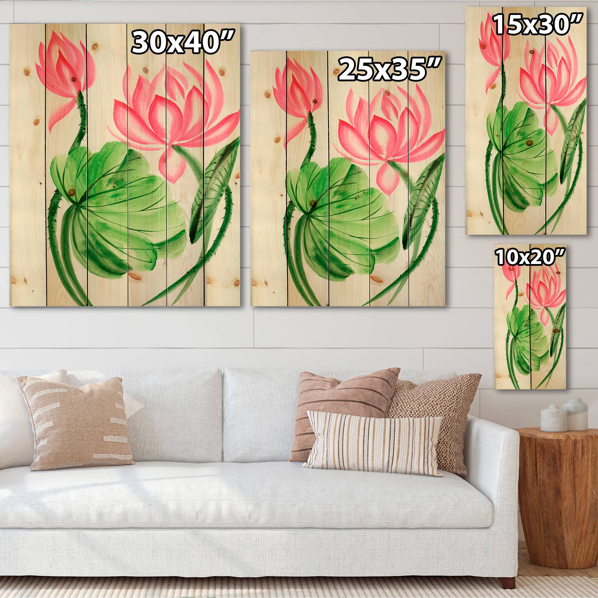 Designart - Lotus and The Dragonfly II - Traditional Print on Natural Pine Wood