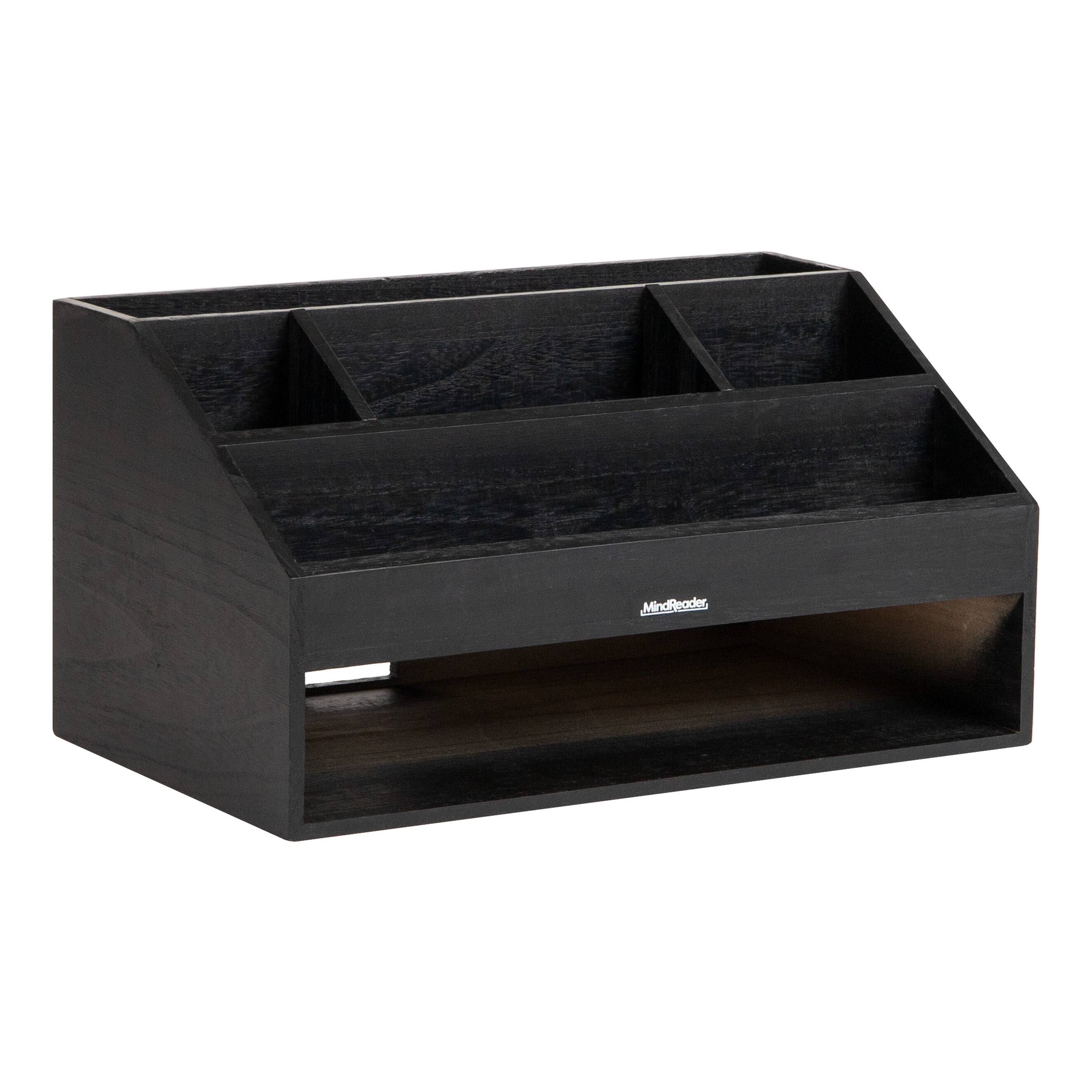 Mind Reader Desk Organizer, File Storage, Accessory Holder, Cord Management, Office, Wood, Black