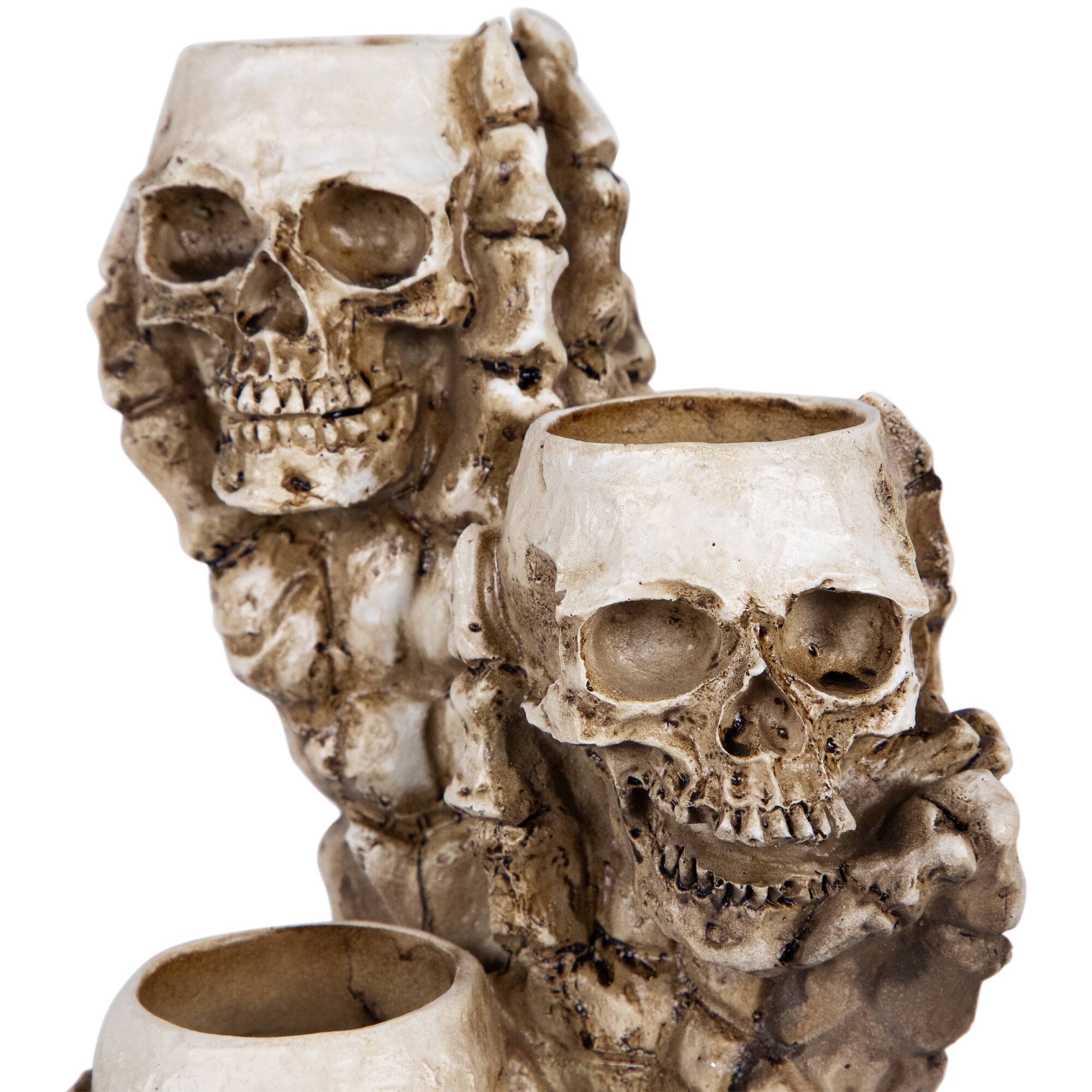 12&#x22; Triple Skulls Halloween Tea Light Candle Holder