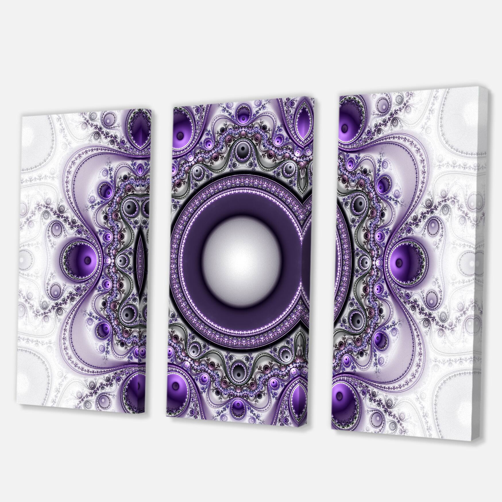 Designart - Purple Fractal Pattern with Circles - Abstract Canvas Art Print