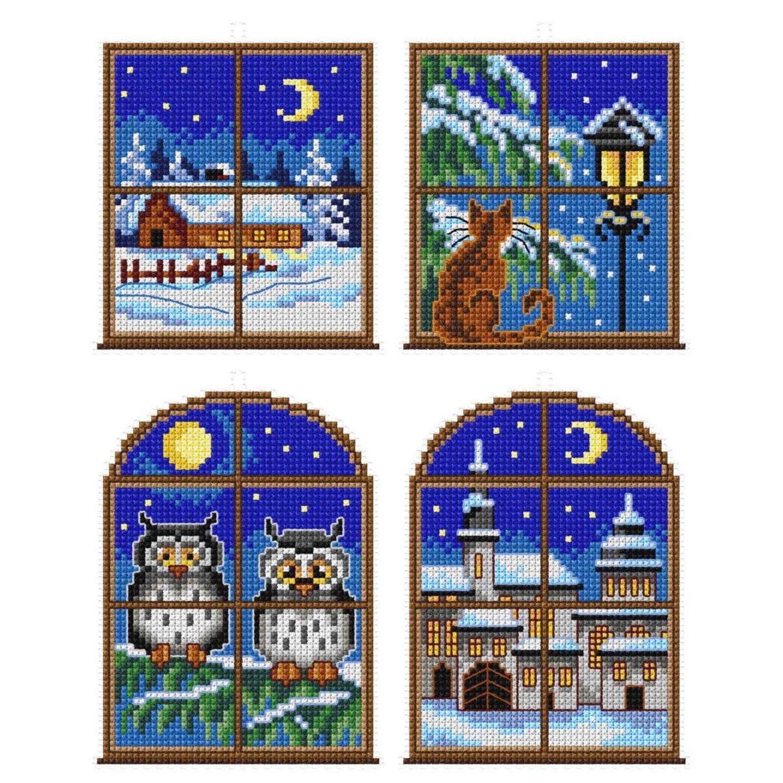 Orchidea Winter Windows Set Plastic Canvas Plastic Canvas Counted Cross Stitch Kit
