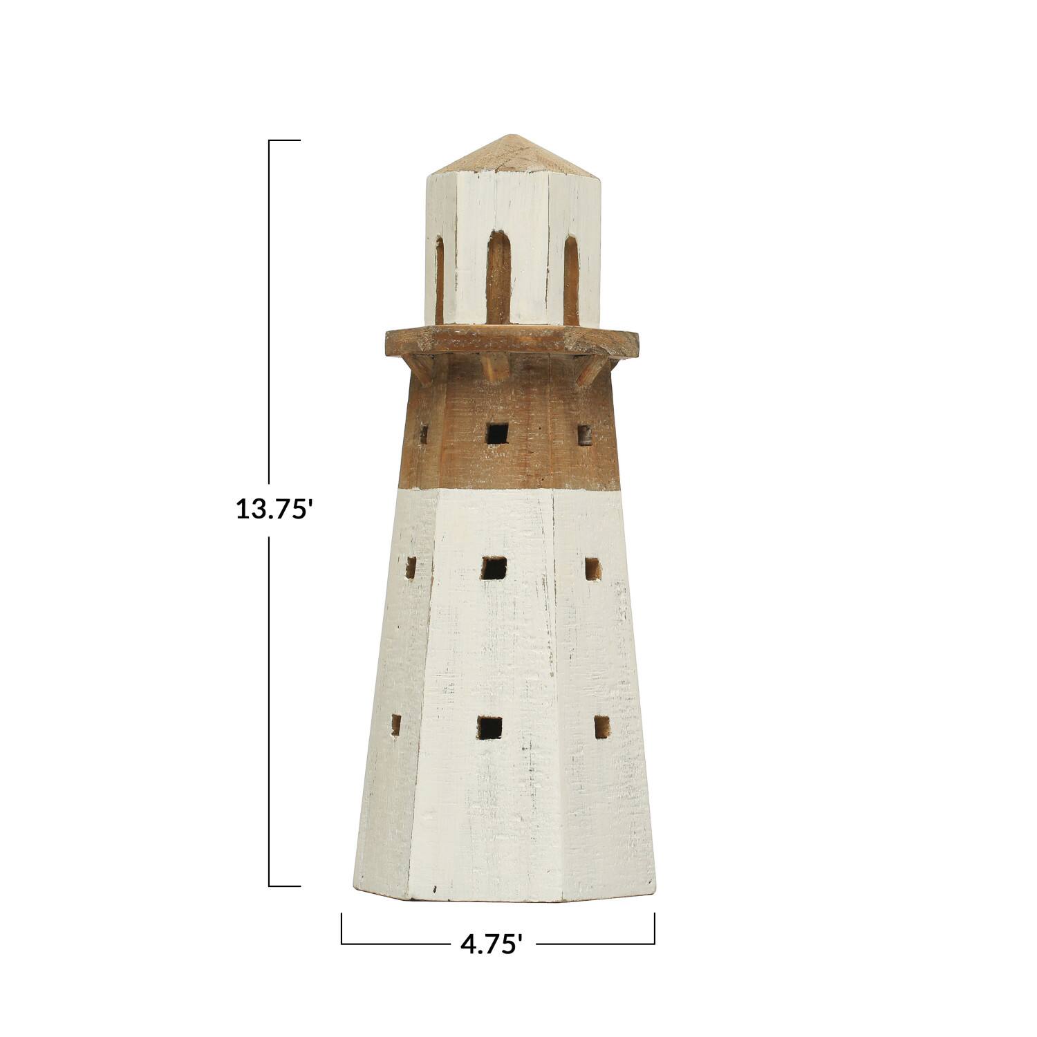 14&#x22; Natural and White Decorative 2-Tone Wood Light House
