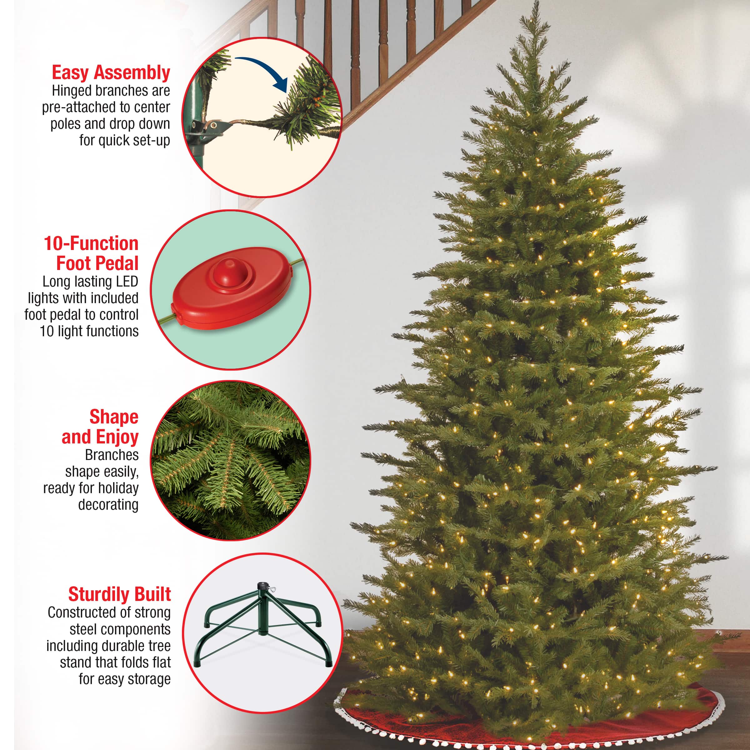7.5 Ft. Pre-Lit Feel Real® Nordic Spruce Slim Artificial Christmas Tree, Dual Color® LED Lights