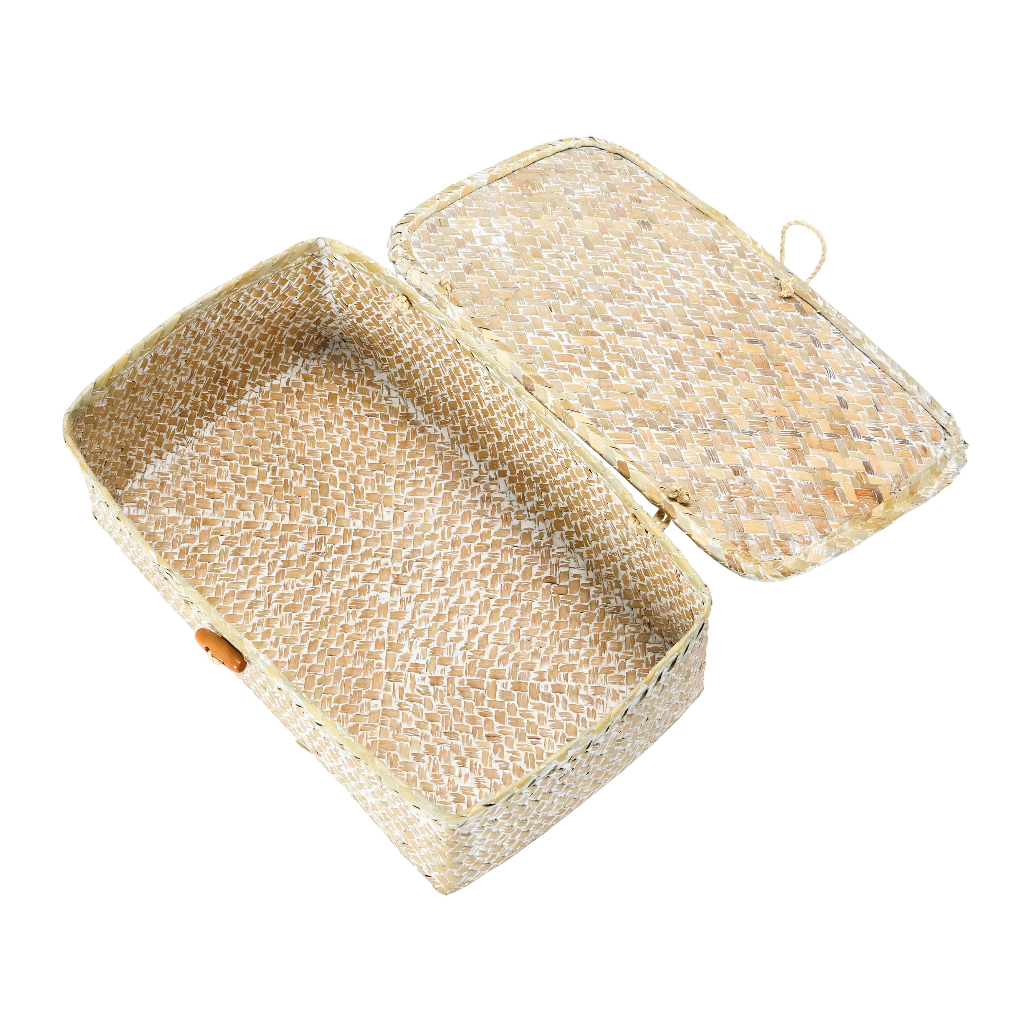 Hello Honey&#xAE; Whitewashed Hand-Woven Seagrass Boxes with Lids &#x26; Toggle Closure Set