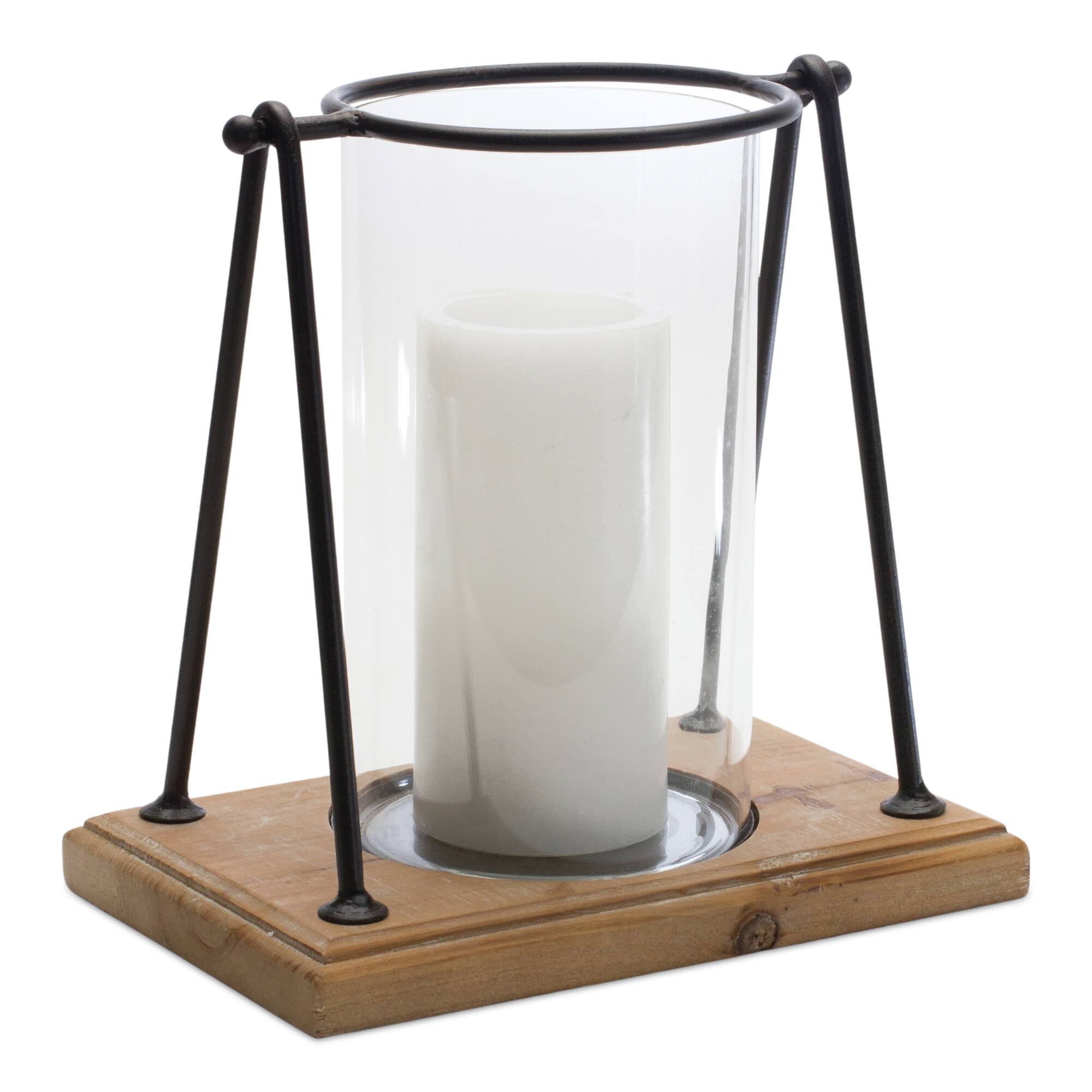 10&#x22; Modern Framed Candle Holder with Wood Base Set