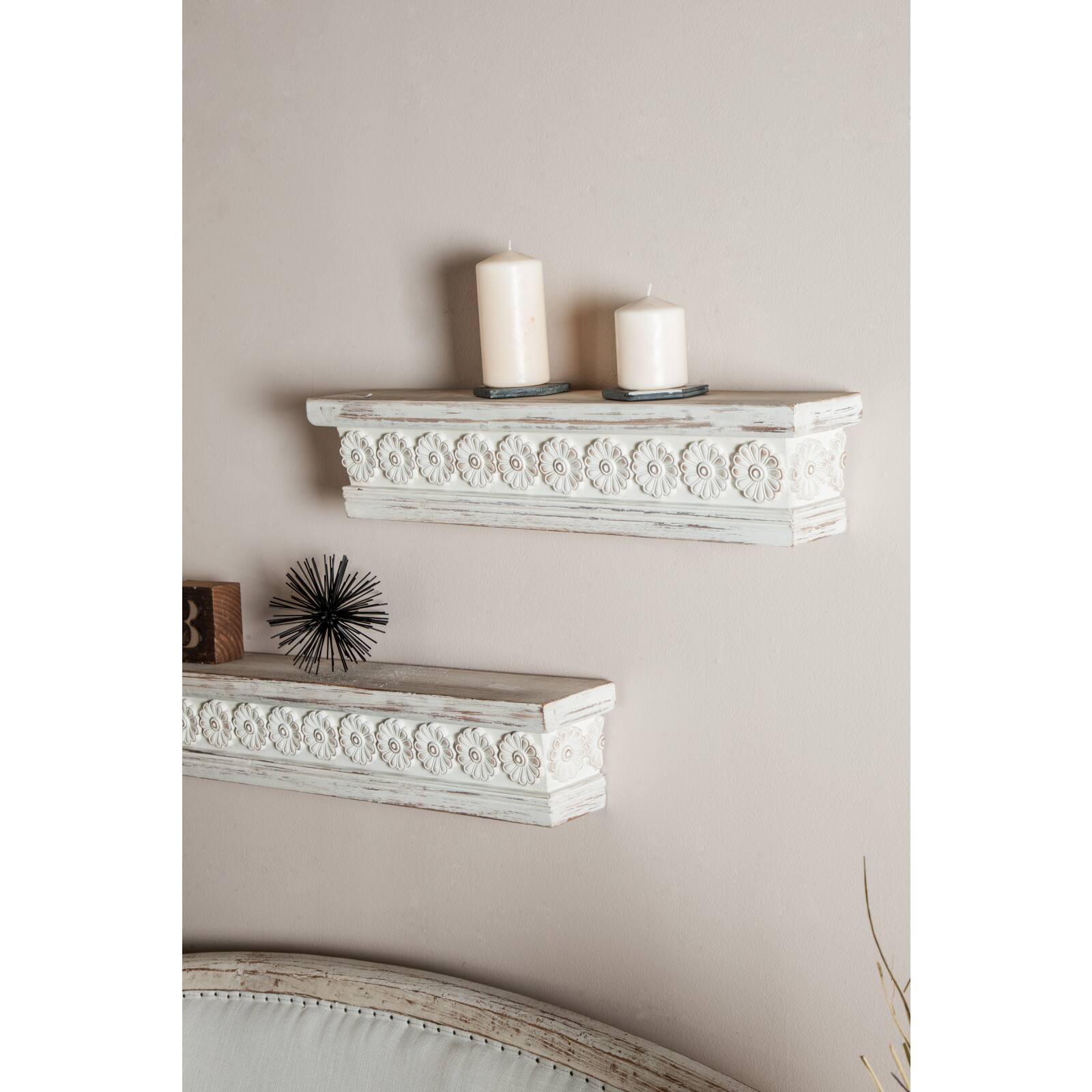 White Chinese fir wood Vintage Wall Shelf, 6&#x22; x 28&#x22; x 5&#x22;