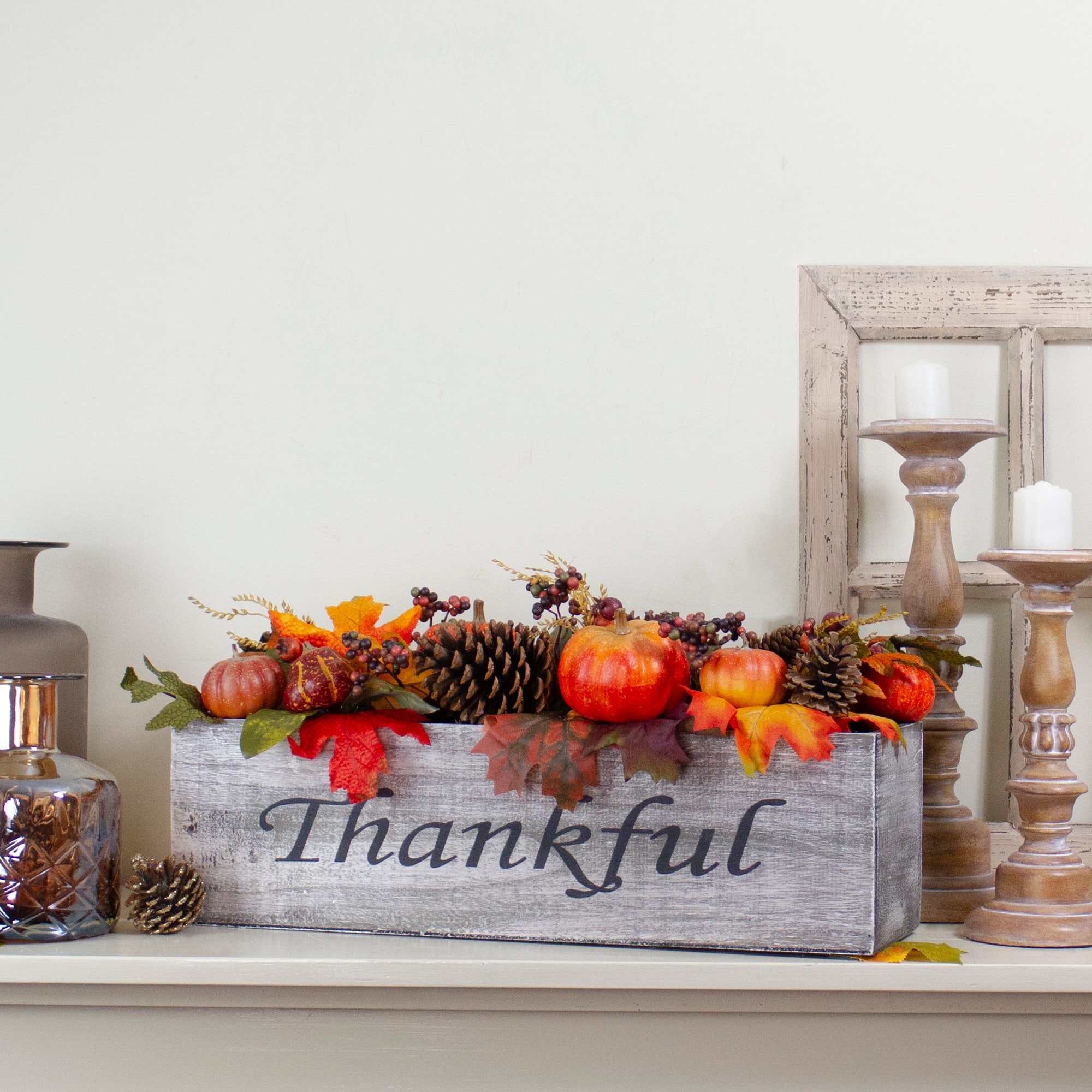 24&#x22; Autumn Harvest Maple Leaf &#x26; Berry Arrangement in Wooden Box