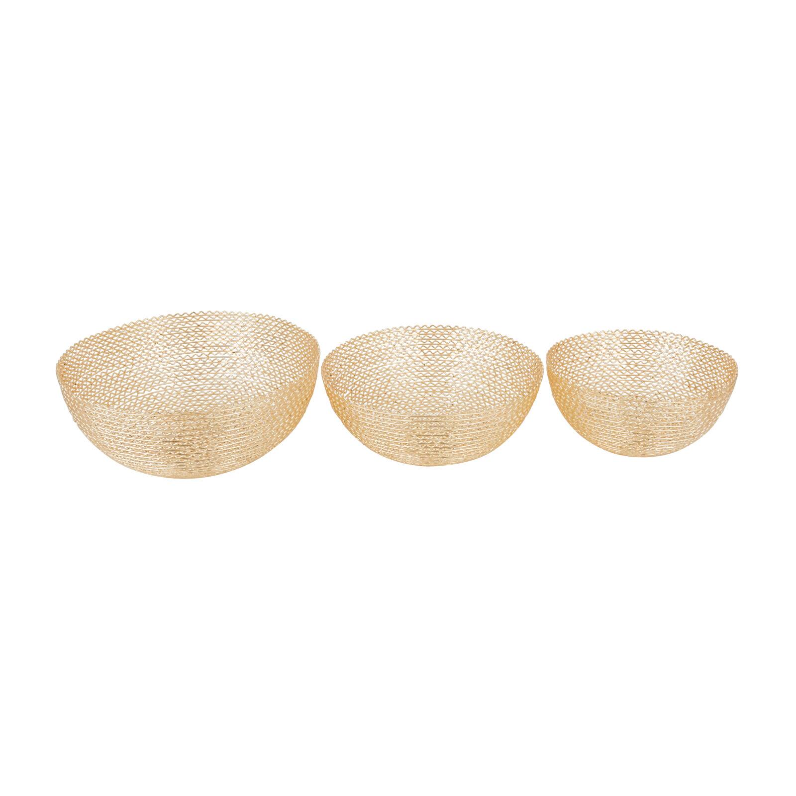 CosmoLiving by Cosmopolitan Set of 3" Gold Metal Glam Decorative Bowl, 16" x 16" x 16"