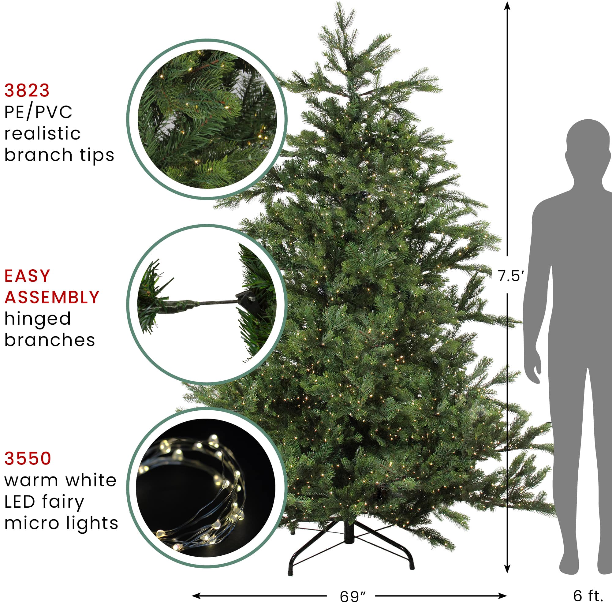 7.5ft. Pre-Lit Oregon Noble Fir Artificial Christmas Tree,  Warm White LED Lights