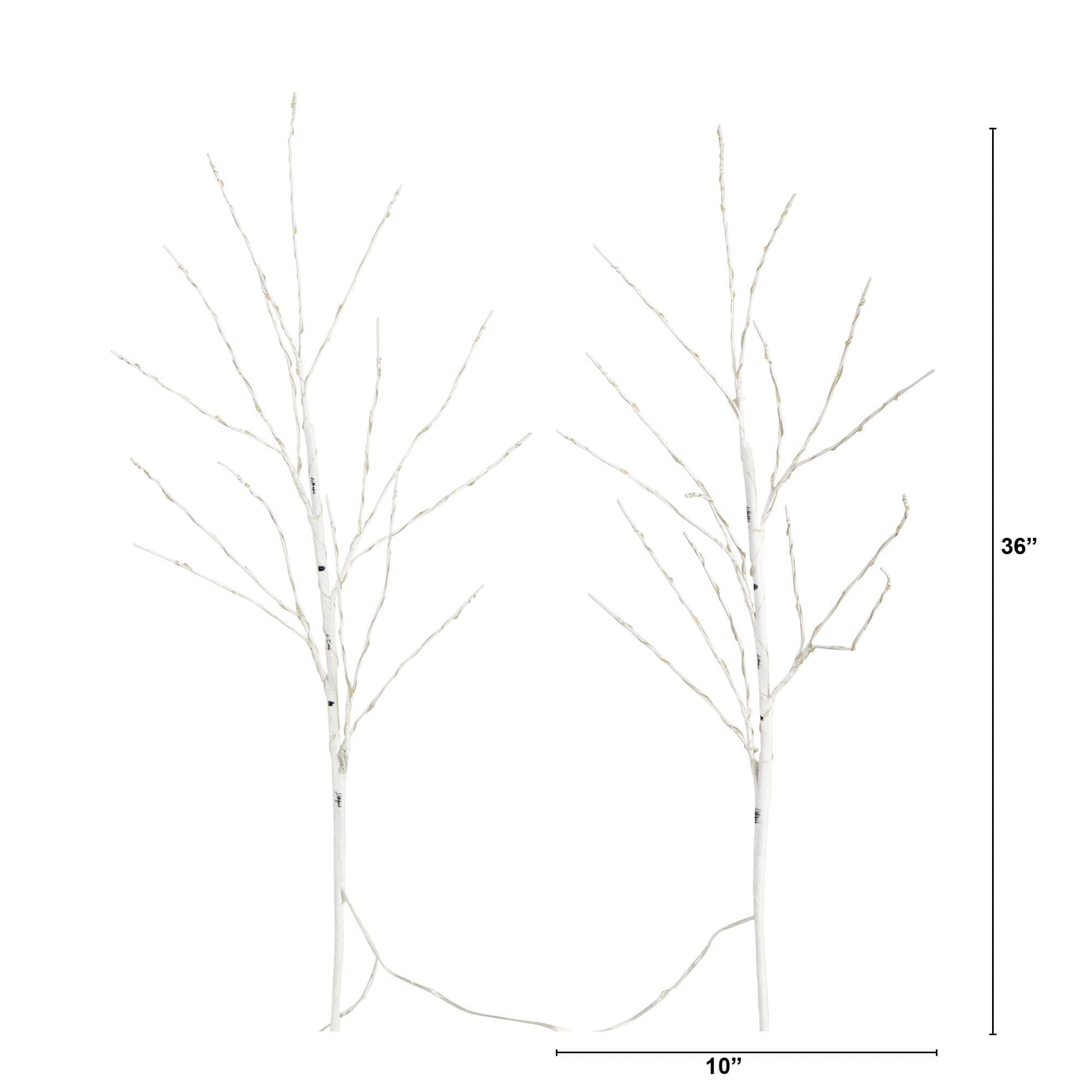 2 Pack 3ft. Pre-Lit Artificial White Birch Branches, Warm White LED Lights