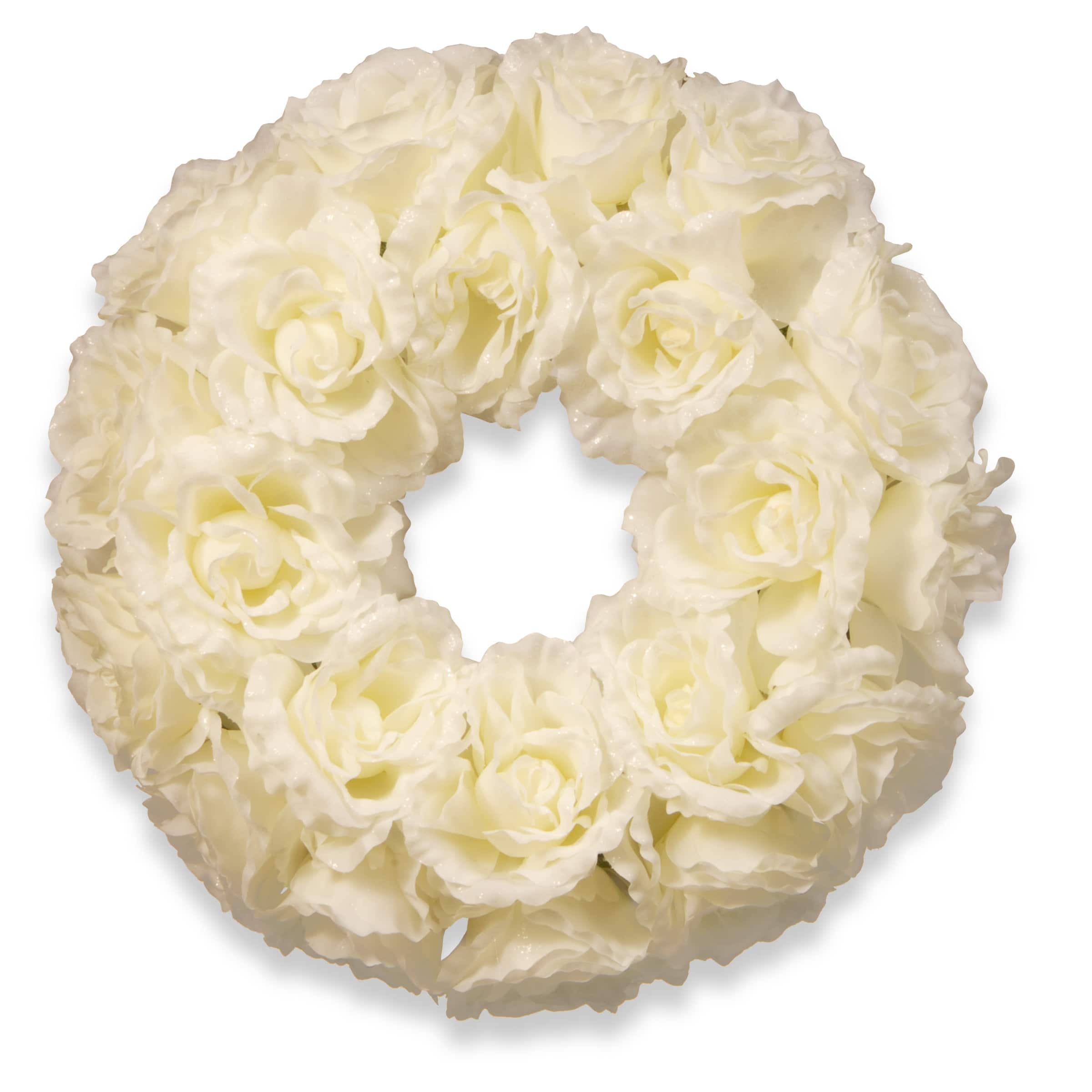 17&#x22; White Rose Wreath