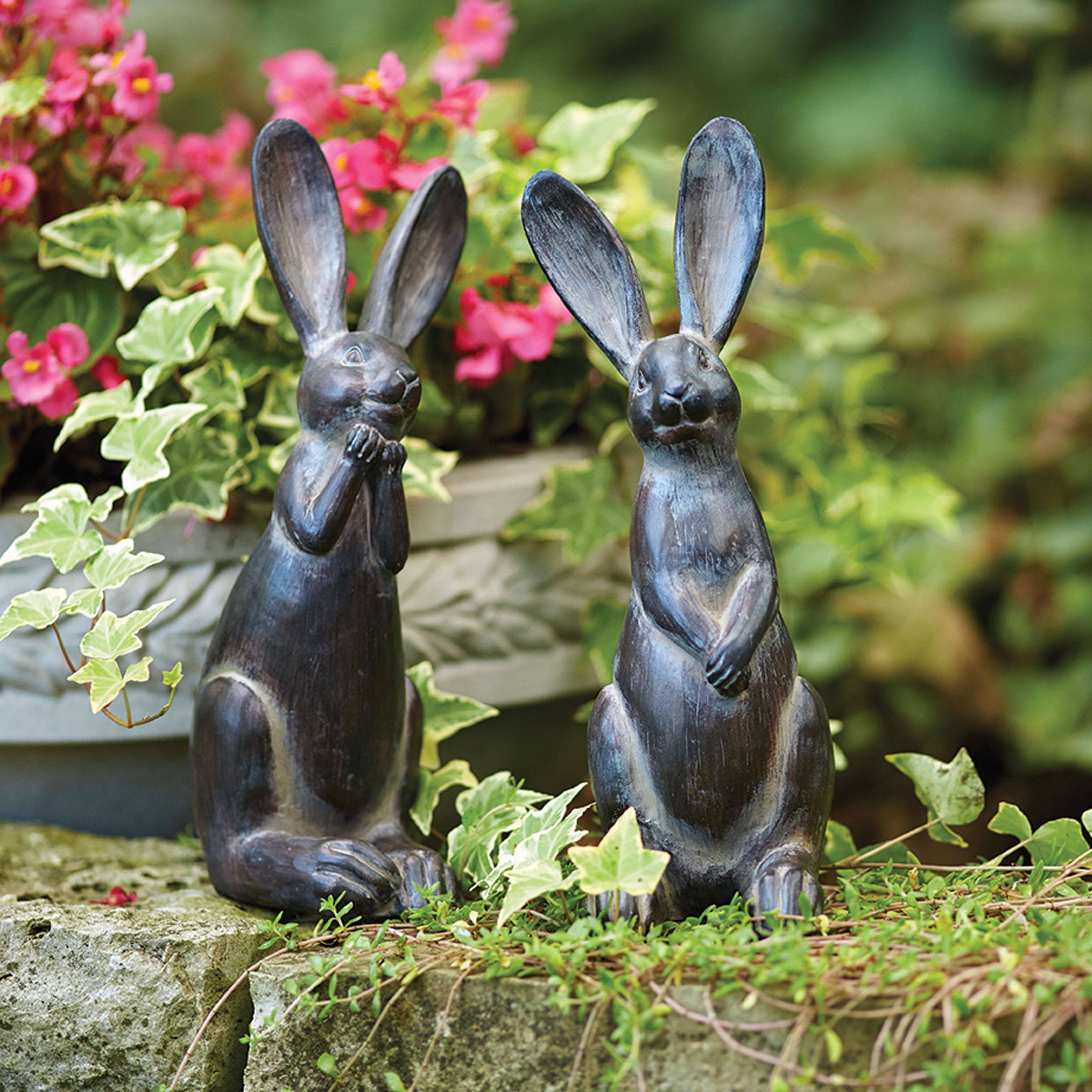 11.5&#x22; Brown Long Ear Rabbit Statues Set