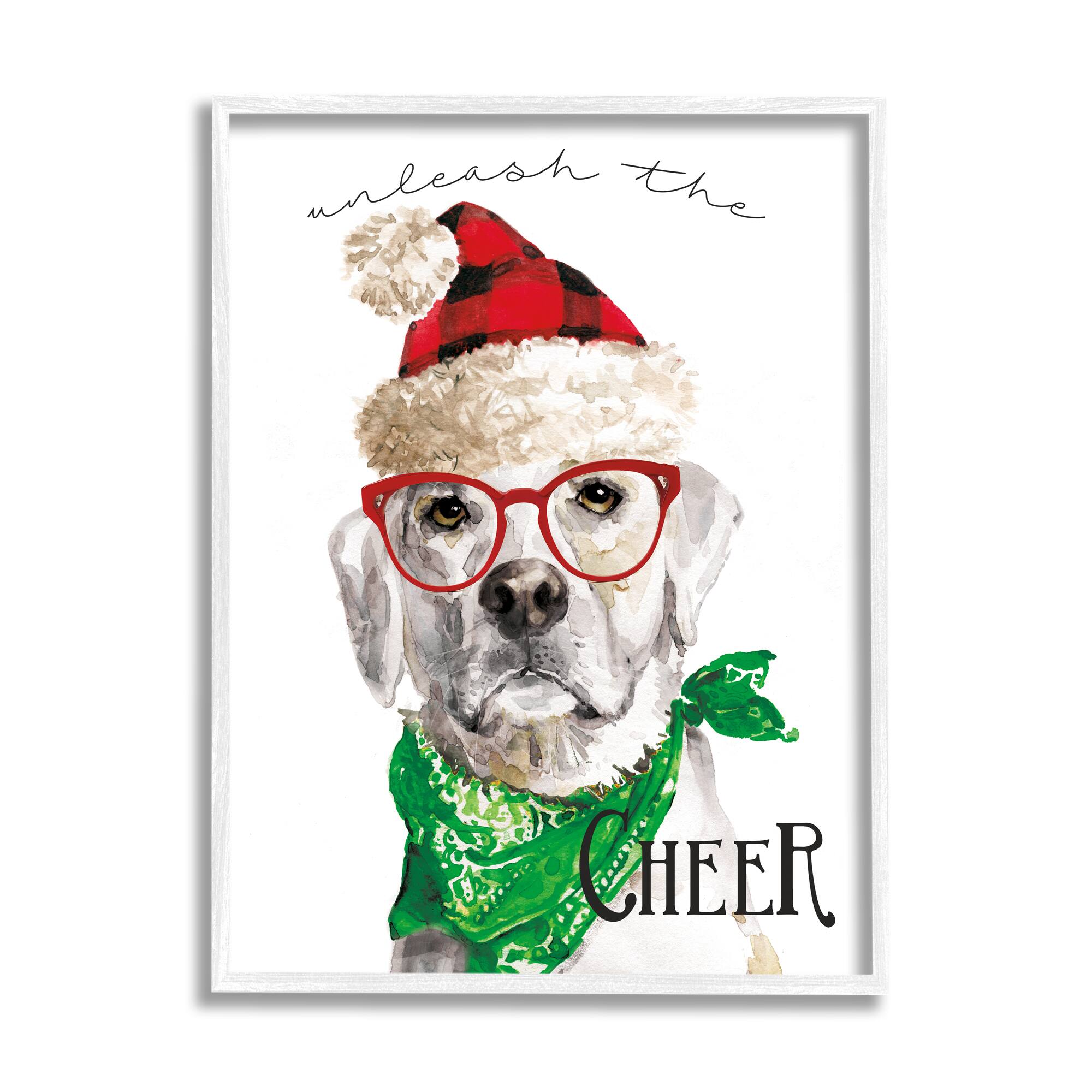 Stupell Industries Unleash The Cheer Holiday Dog Framed Giclee Art