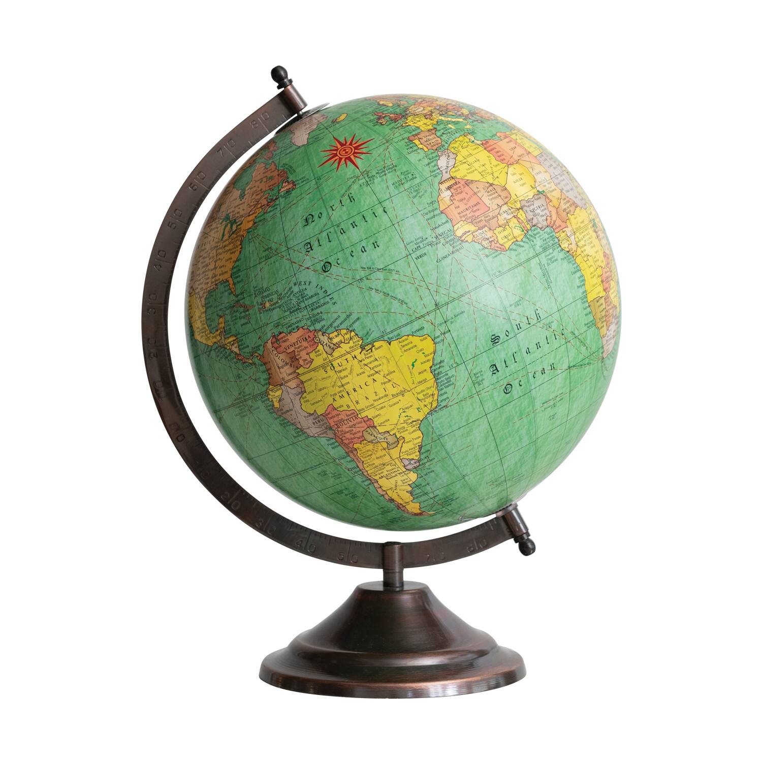 Hello Honey® 14" Multicolor Vintage Decorative World Globe on Metal Stand