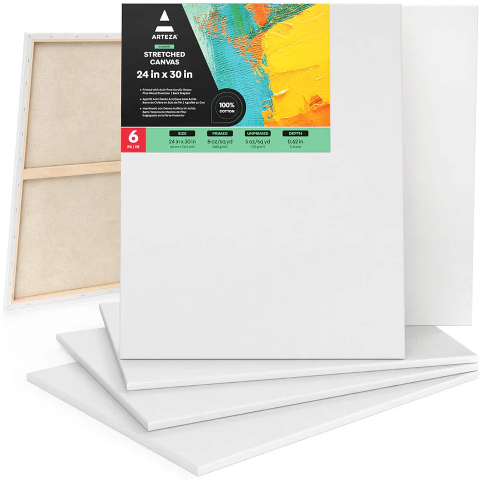Arteza&#xAE; 24&#x22; x 30&#x22; White Stretched Canvases, 6ct.