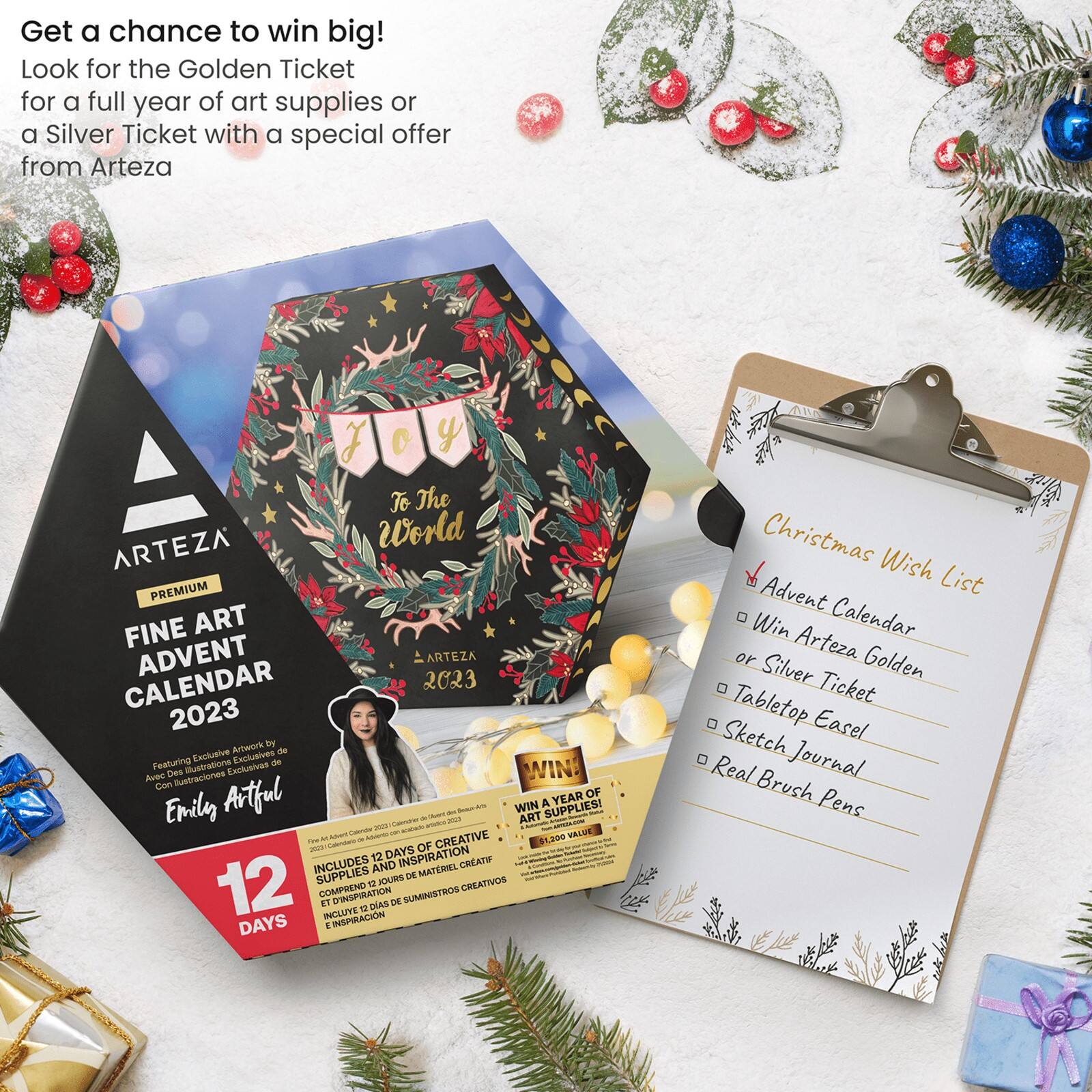 Arteza&#xAE; 12 Day Joy to the World Fine Art Christmas 2023 Advent Calendar